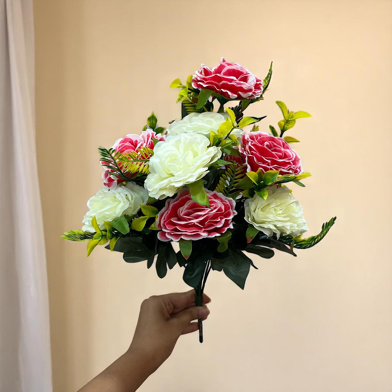 Artificial Flowers Rose Bunches for Vase Pot | Faux Flowers Stem - for Home Decor Living Office Corner Room Side Table Centerpiece - 18 Inch - Apkamart #Style_Design 2