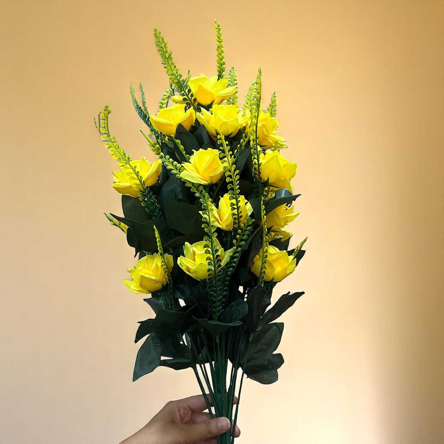 Artificial Flower Rose Bouquets | Faux Flowers Bunch - for Table Vase, Pot, Home Decor, Living Room, Side Table Centerpiece - 26 Inch - Apkamart #Colour_Yellow