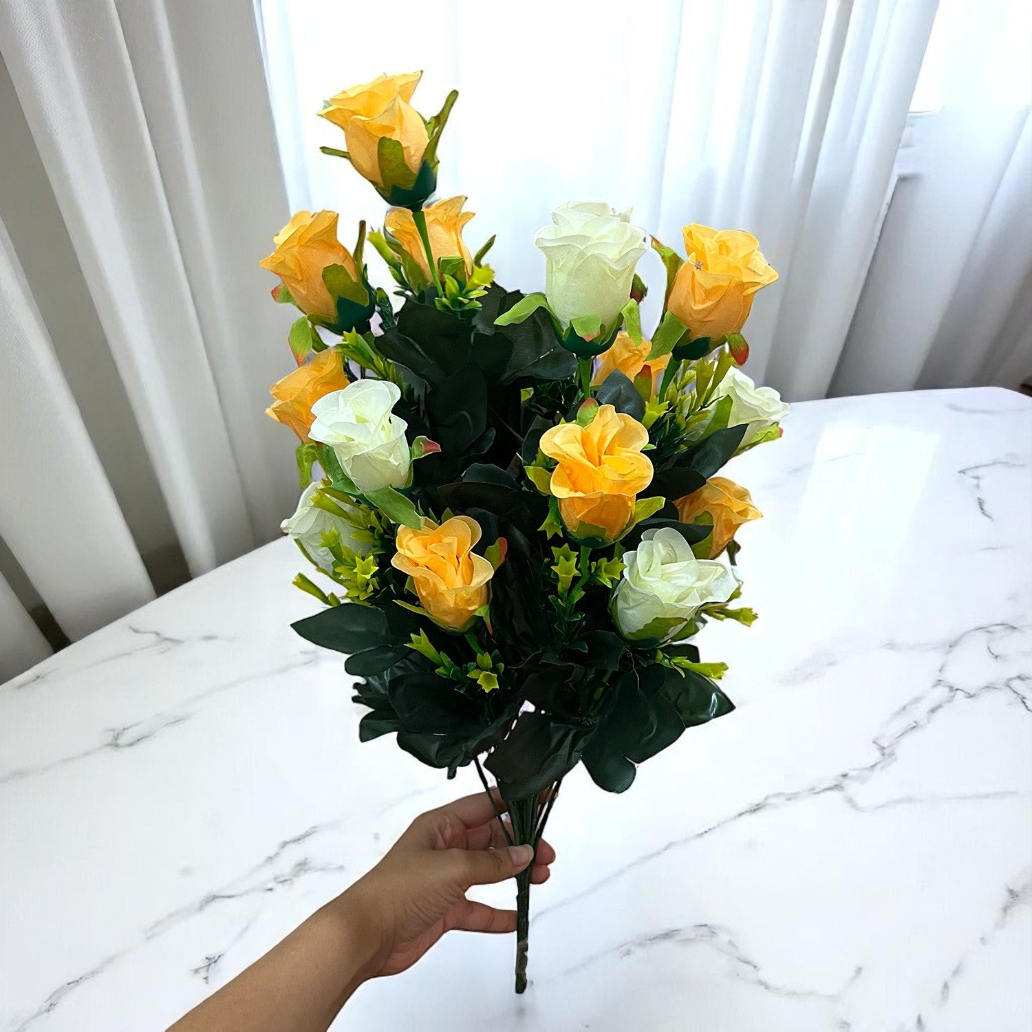 Artificial Flower Bouquets | Faux Flowers Bunch - for Table Vase, Pot, Home Decor, Living Room, Side Table Centerpiece - 29 Inch - Apkamart #Style_Design 3