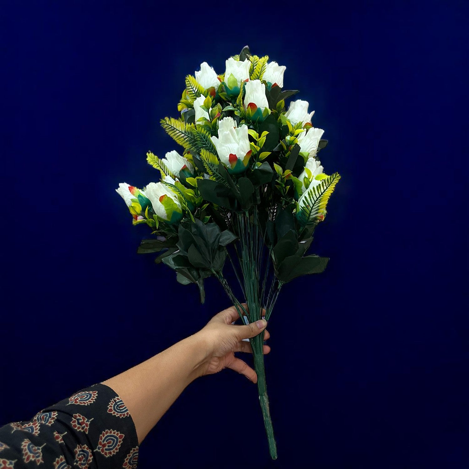 Artificial Flower Rose Bouquets | Fake Flowers Bunch - For Vase, Pot, Home, Bedroom, Balcony, Office Corner, Living Room - 26 Inch - Apkamart #Colour_White