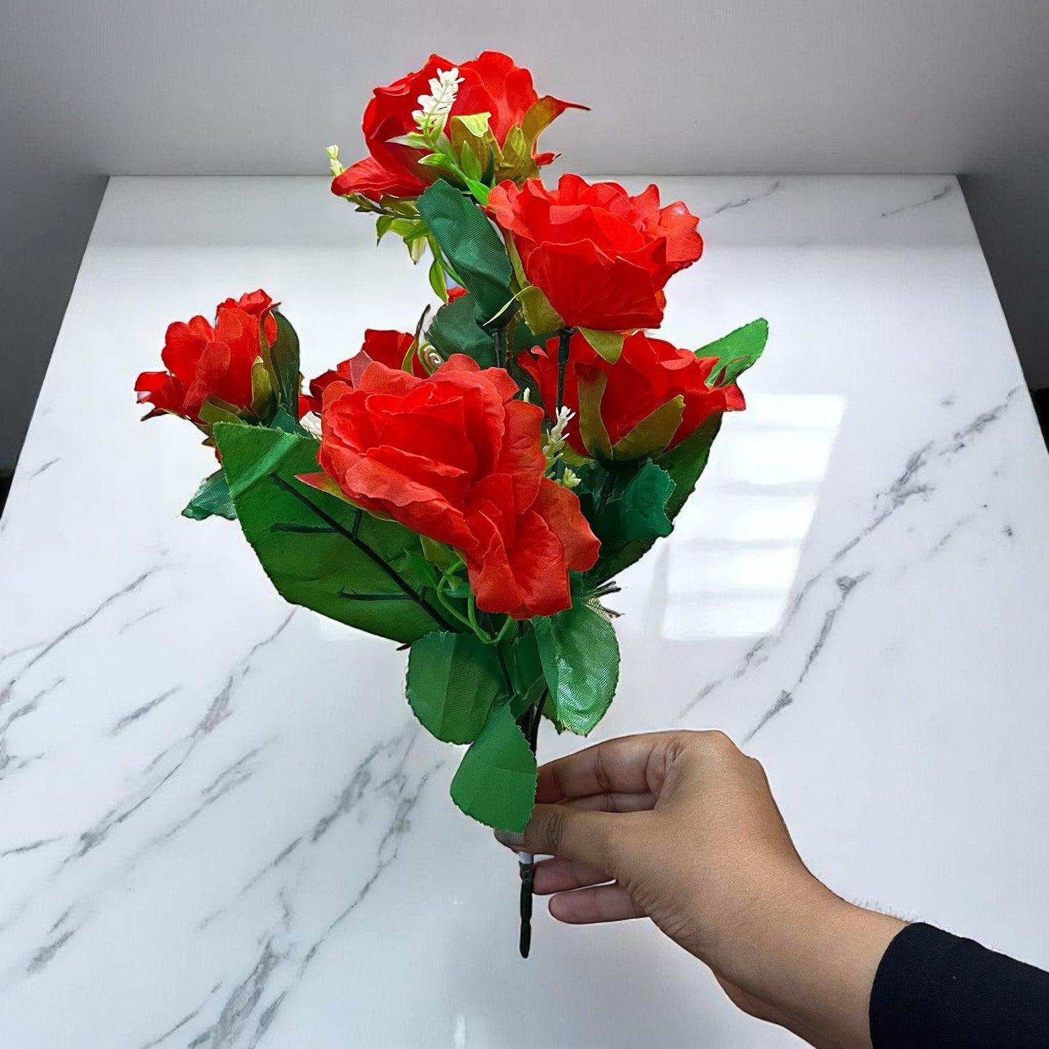 Artificial Flowers Rose | Faux Gulab Flowers Bunch - for Home Decor, Living Room, Office & Festivals Decoration (Vase Not Included) - 15 Inch  Apkamart #Colour_Red