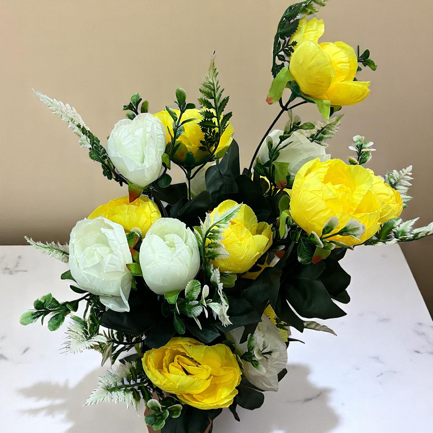 Artificial Rose Flowers With Pot | Faux Flowers Bunch - for Home Decor, Living Room, Side Table, Centerpiece - 26 Inch - Apkamart #Style_Design 1