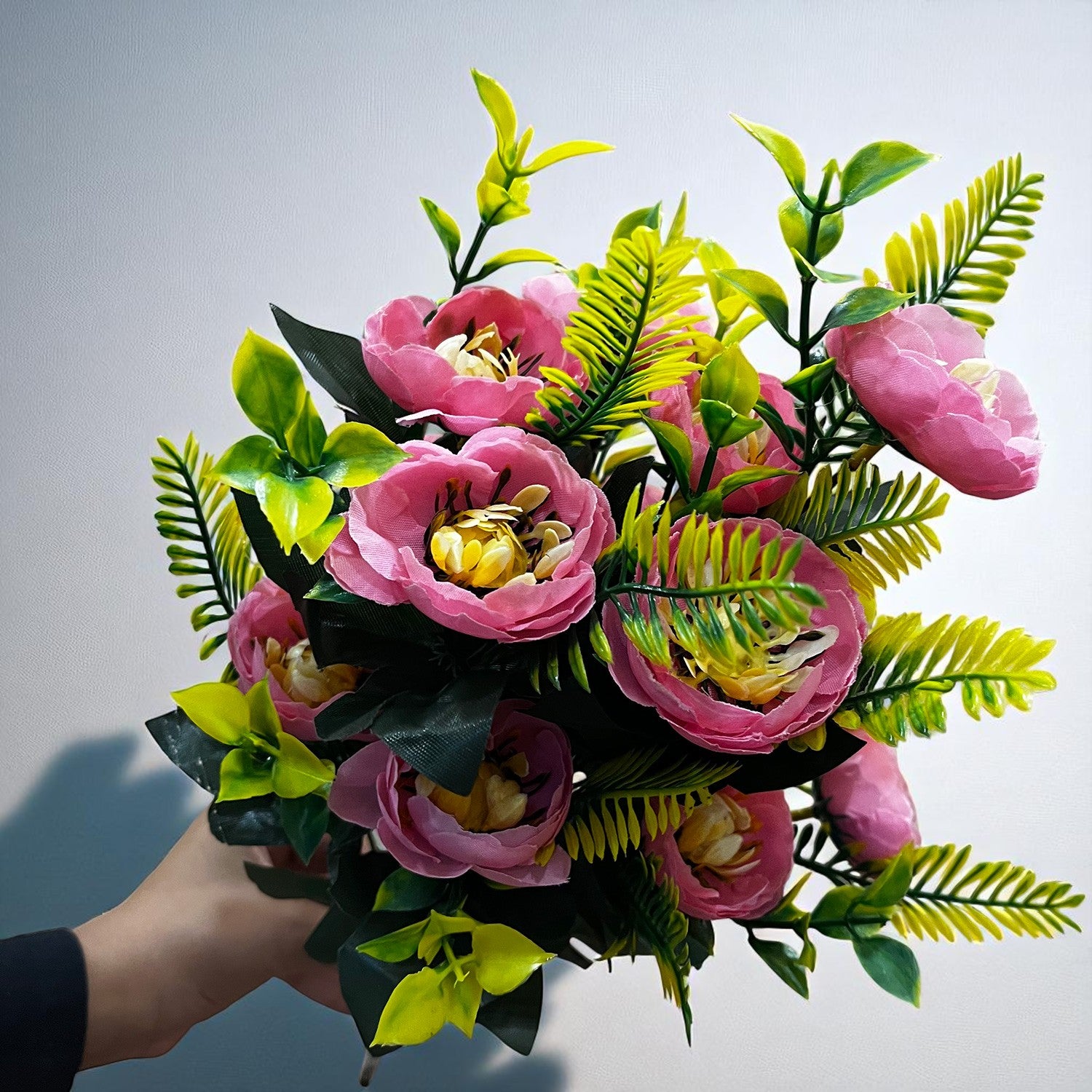 Artificial Flowers Rose Buoquet For Pot | Faux Flower Sticks - for Home Decor, Living Room, Office & Festivals Decoration (Vase Not Included) - 17 Inch - Apkamart #Colour_Pink