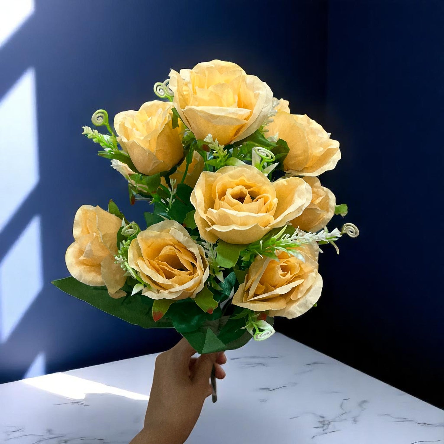 Artificial Rose Flower Bouquets | Faux Flowers Bunch - for Table Vase, Pot, Home Decor, Living Room, Side Table Centerpiece - 17 Inch - Apkamart #Style_Design 1