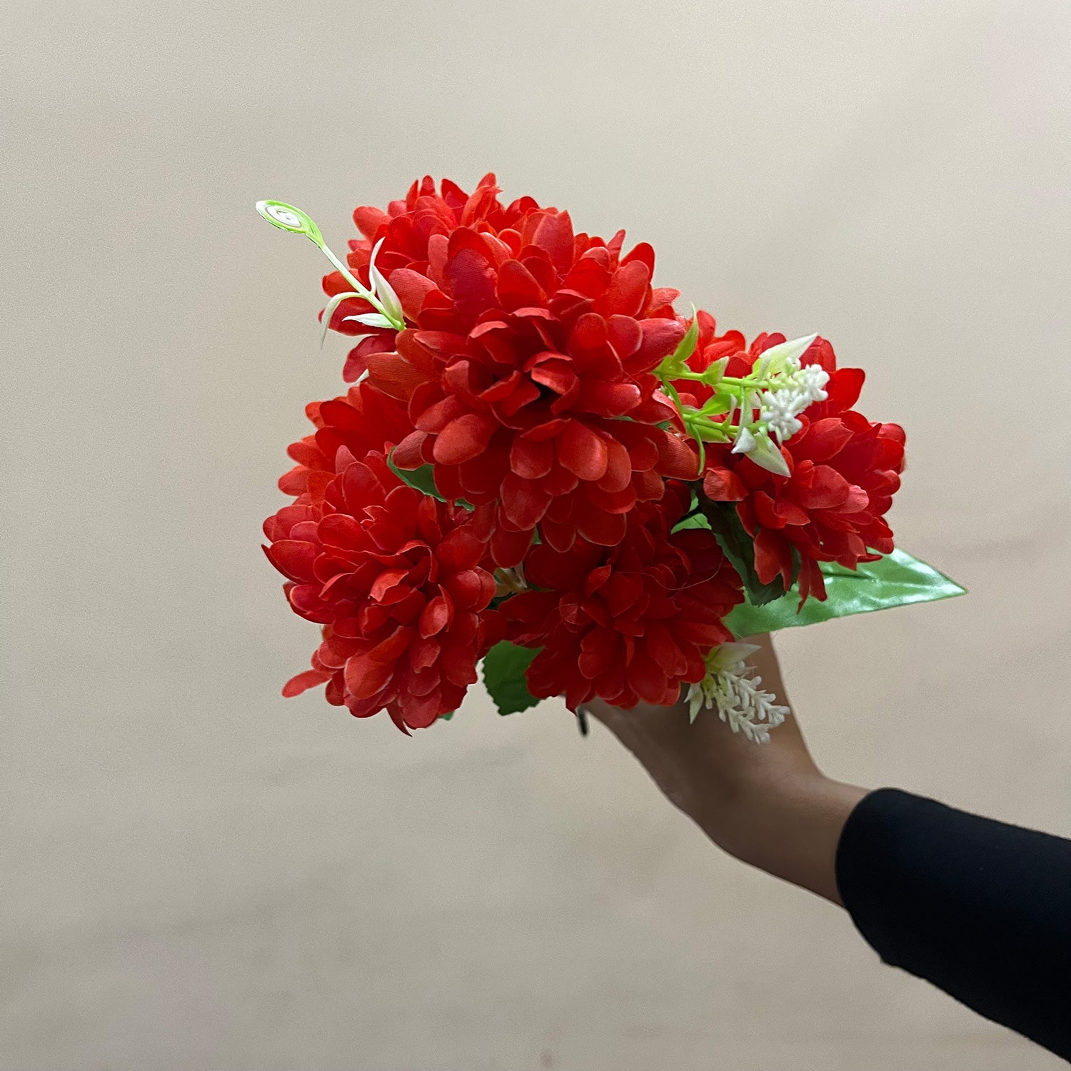 Artificial Flowers Dahlia Bunches for Vase Pot | Faux Flowers Stick - for Home Decor, Living Room, Wedding & Party Decoration (Vase Not Included) - 14 Inch - Apkamart #Colour_Red