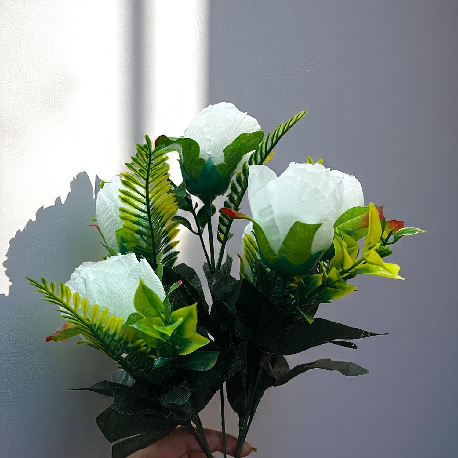 Artificial Flowers Rose Bunches For Pot | Faux Flower Sticks - for Home Decor, Living Room, Office & Festivals Decoration (Vase Not Included) - 14 Inch - Apkamart #Colour_White