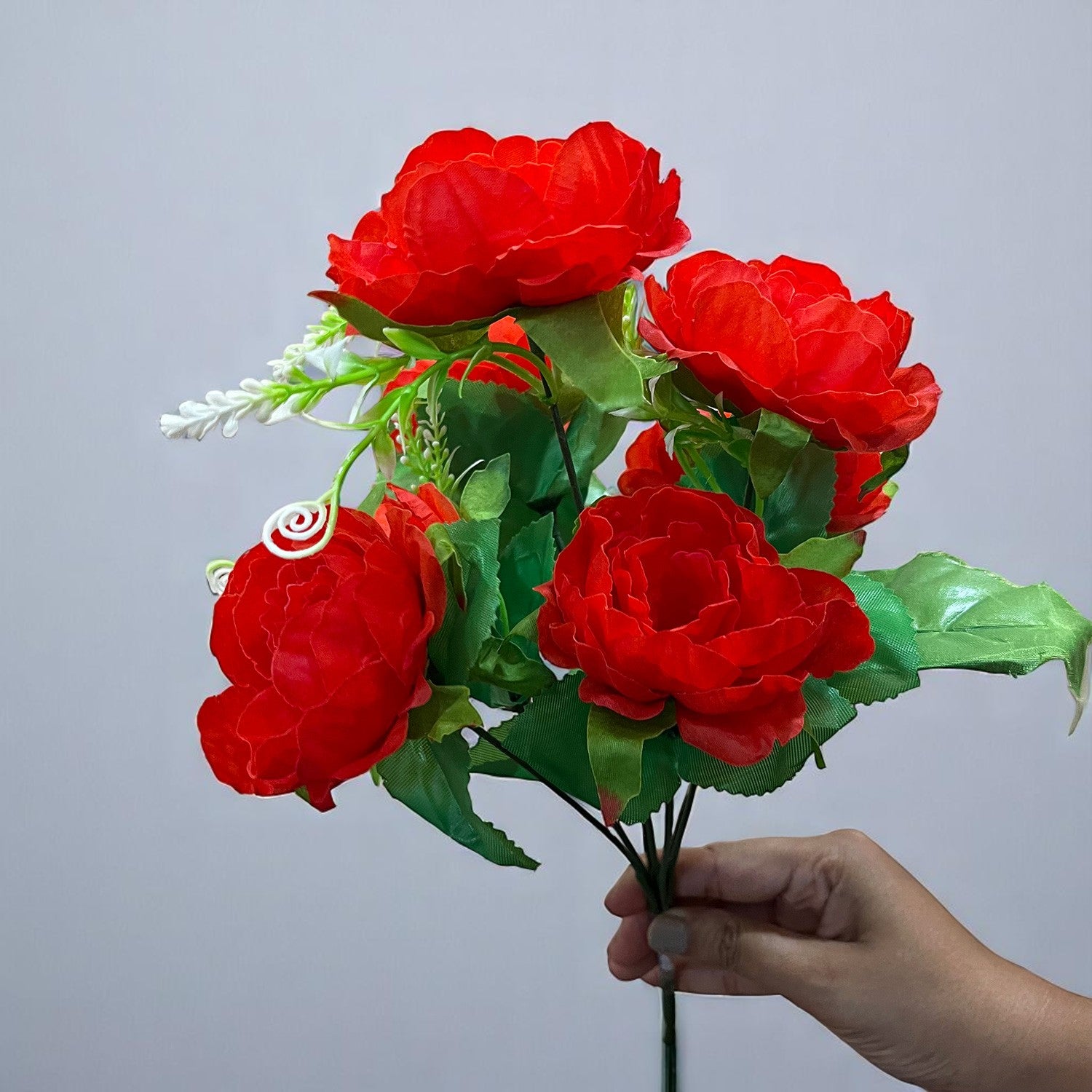 Artificial Flowers Rose Bunches for Vase Pot | Faux Flowers Stem - for Home Decor, Living Room, Office & Festivals Decoration (Vase Not Included) - 14 Inch - Apkamart #Colour_Red