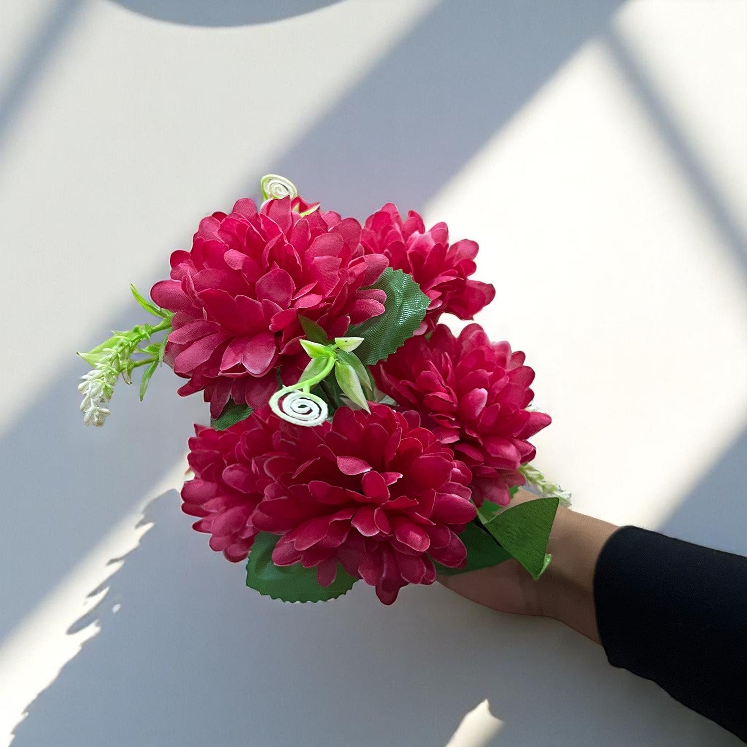 Artificial Flowers Dahlia Bunches for Vase Pot | Faux Flowers Stick - for Home Decor, Living Room, Wedding & Party Decoration (Vase Not Included) - 14 Inch - Apkamart #Colour_Pink