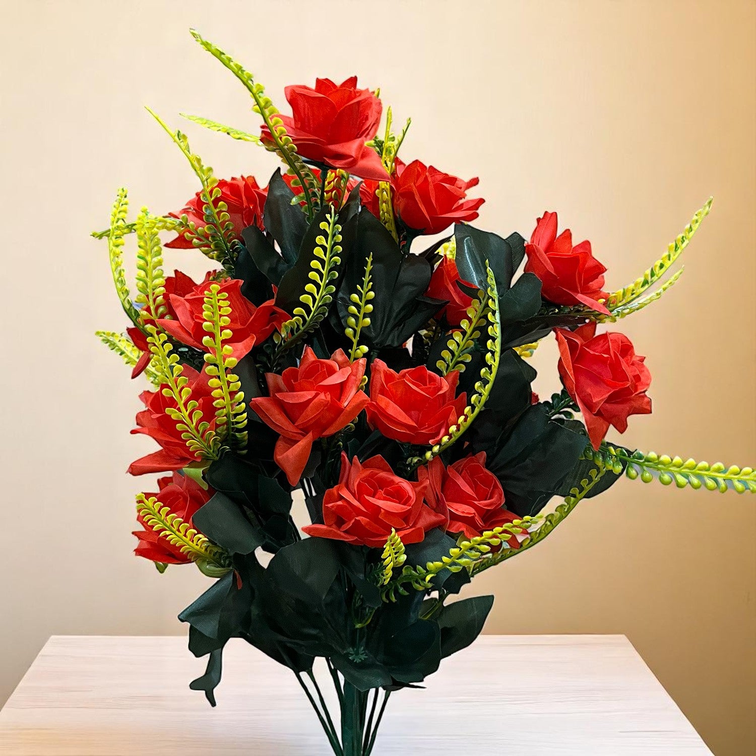Artificial Flower Rose Bouquets | Faux Flowers Bunch - for Table Vase, Pot, Home Decor, Living Room, Side Table Centerpiece - 26 Inch - Apkamart #Colour_Red