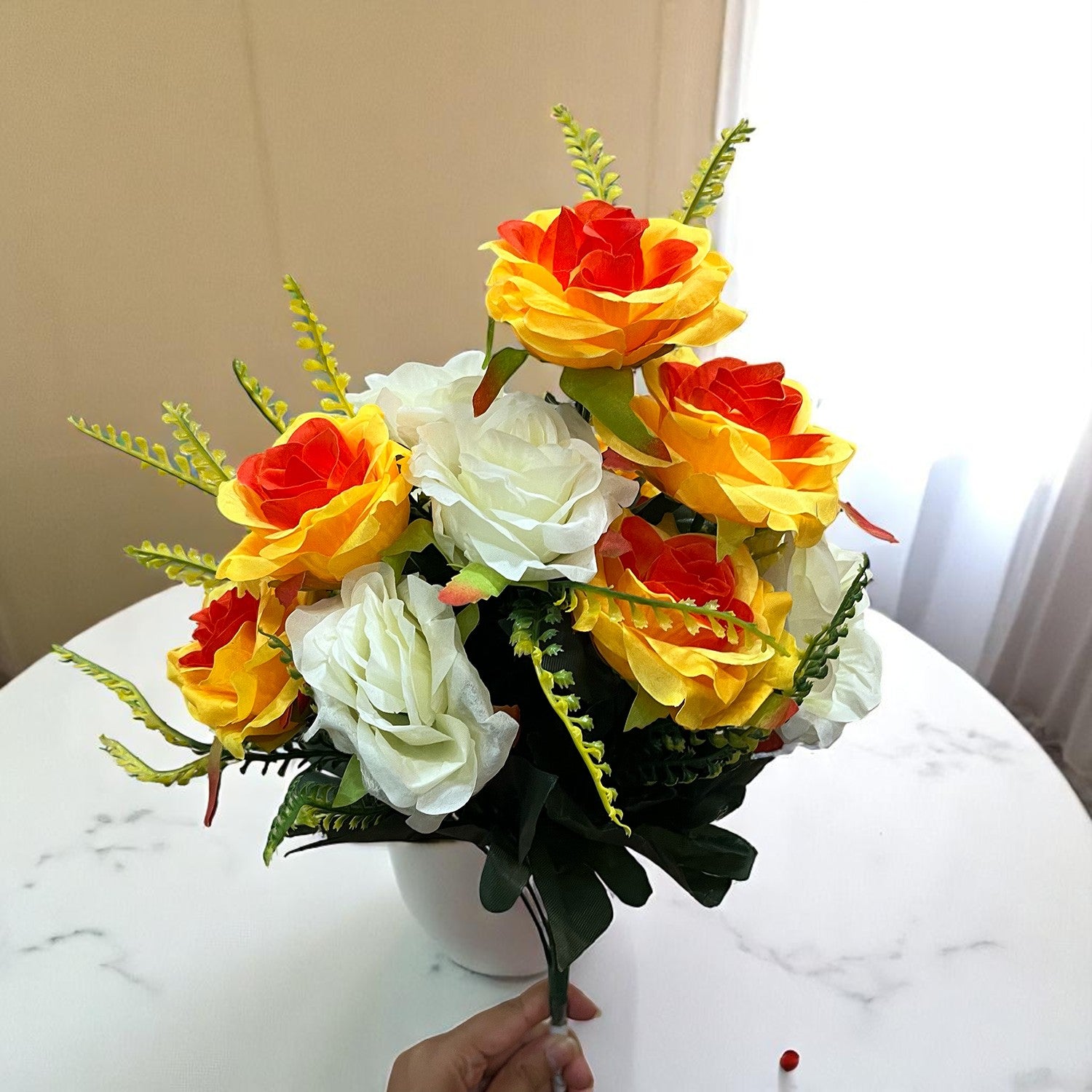 Artificial Flowers Rose Bunches for Vase Pot | Faux Flowers Stem - for Home Decor Living Room Side Table Centerpiece - 18 Inch - Apkamart #Style_Design 2