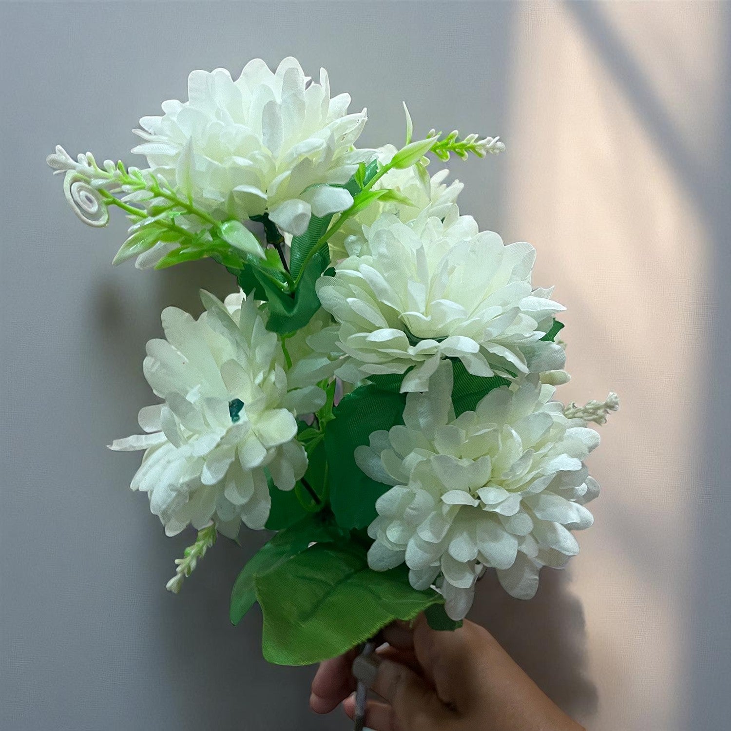 Artificial Flowers Dahlia Bunches for Vase Pot | Faux Flowers Stick - for Home Decor, Living Room, Wedding & Party Decoration (Vase Not Included) - 14 Inch - Apkamart #Colour_White