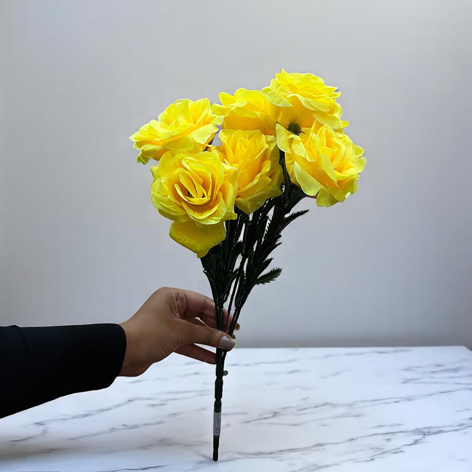 Artificial Flowers Rose Bunches for Vase Pot | Faux Flowers Sticks / Bouquet - for Home Decor, Living Room & Festivals Decoration (Vase Not Included) - 18 Inch - Apkamart #Colour_Yellow