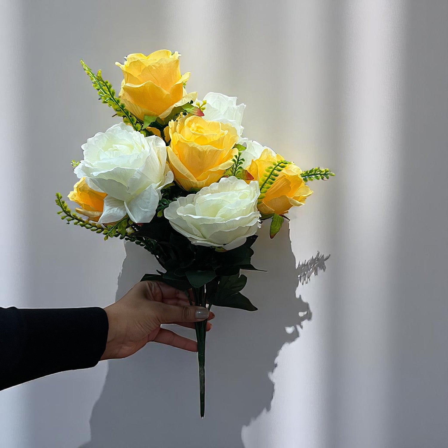 Artificial Flower Plant - Cherry Blossom | Decorative Flowers Bunch & Stems - for Table Vase, Pot, Home Decor, Living Room, Side Table Centerpiece & Festival Decoration - Apkamart #Color_Peach & White