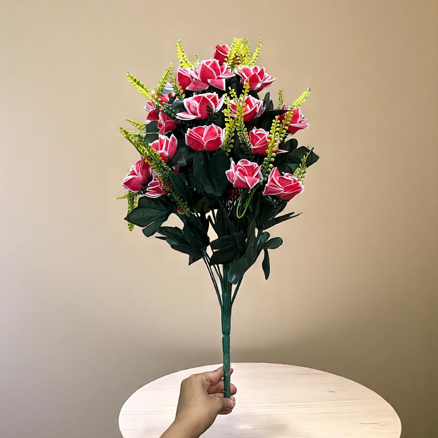 Artificial Flower Rose Bouquets | Faux Flowers Bunch - for Table Vase, Pot, Home Decor, Living Room, Side Table Centerpiece - 26 Inch - Apkamart #Colour_Pink