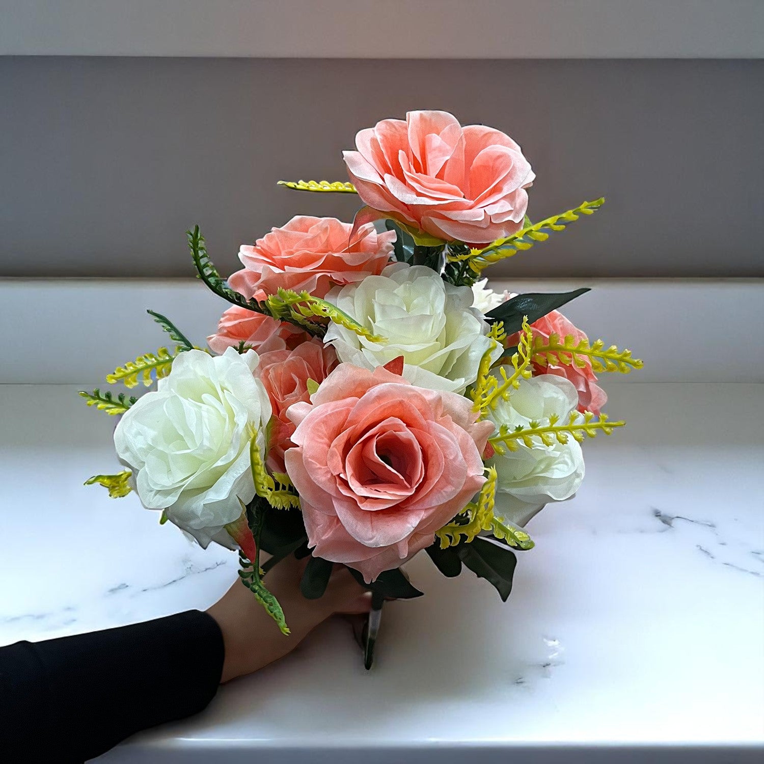 Artificial Flowers Rose Bunches for Vase Pot | Faux Flowers Stem - for Home Decor, Living Room, Office & Festivals Decoration (Vase Not Included) - 16 Inch - Apkamart #Style_Design 2