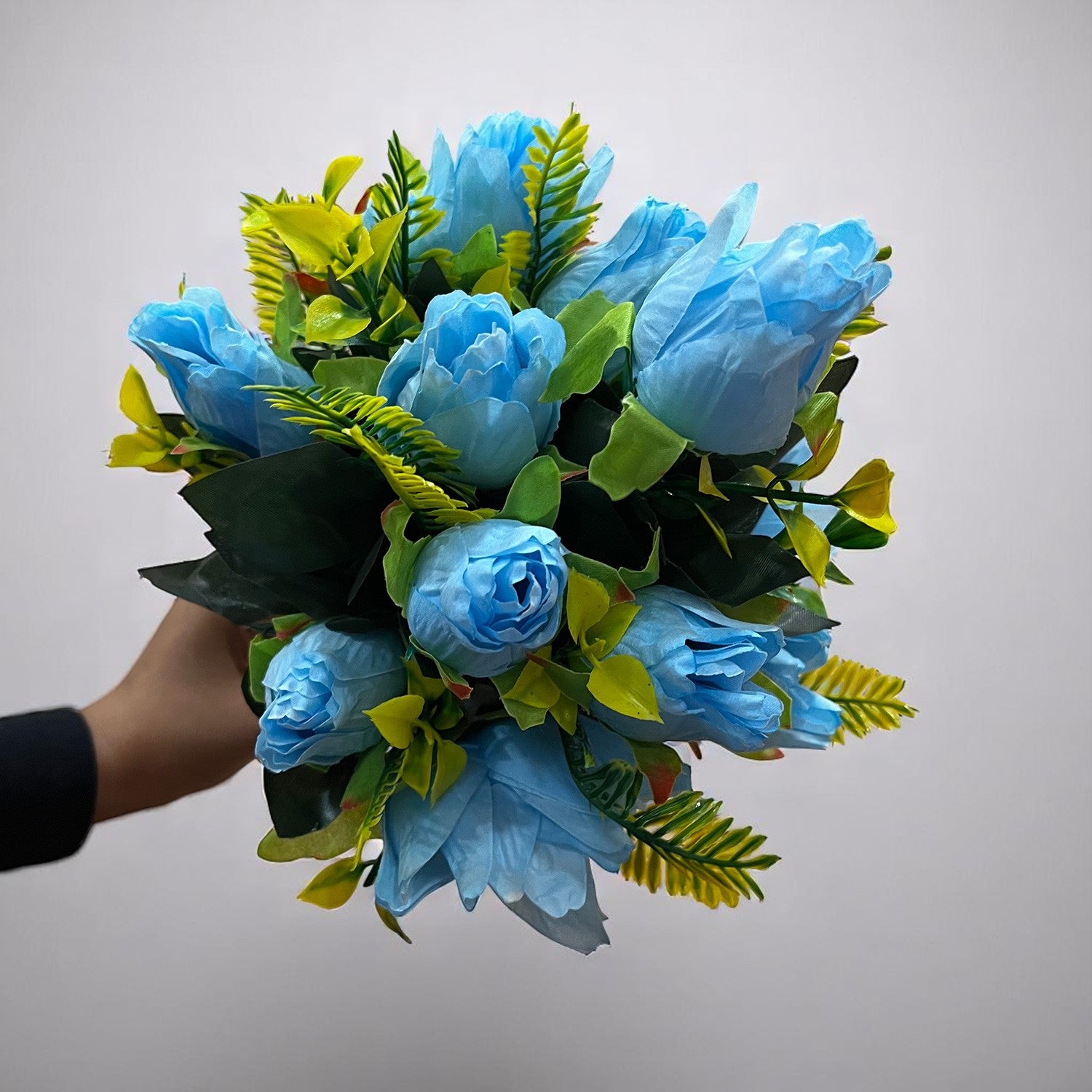 Artificial Flowers Rose Bunches for Vase Pot | Faux Flowers Stem - for Home Decor, Living Room, Office & Festivals Decoration (Vase Not Included) - 14 Inch - Apkamart #Colour_Blue