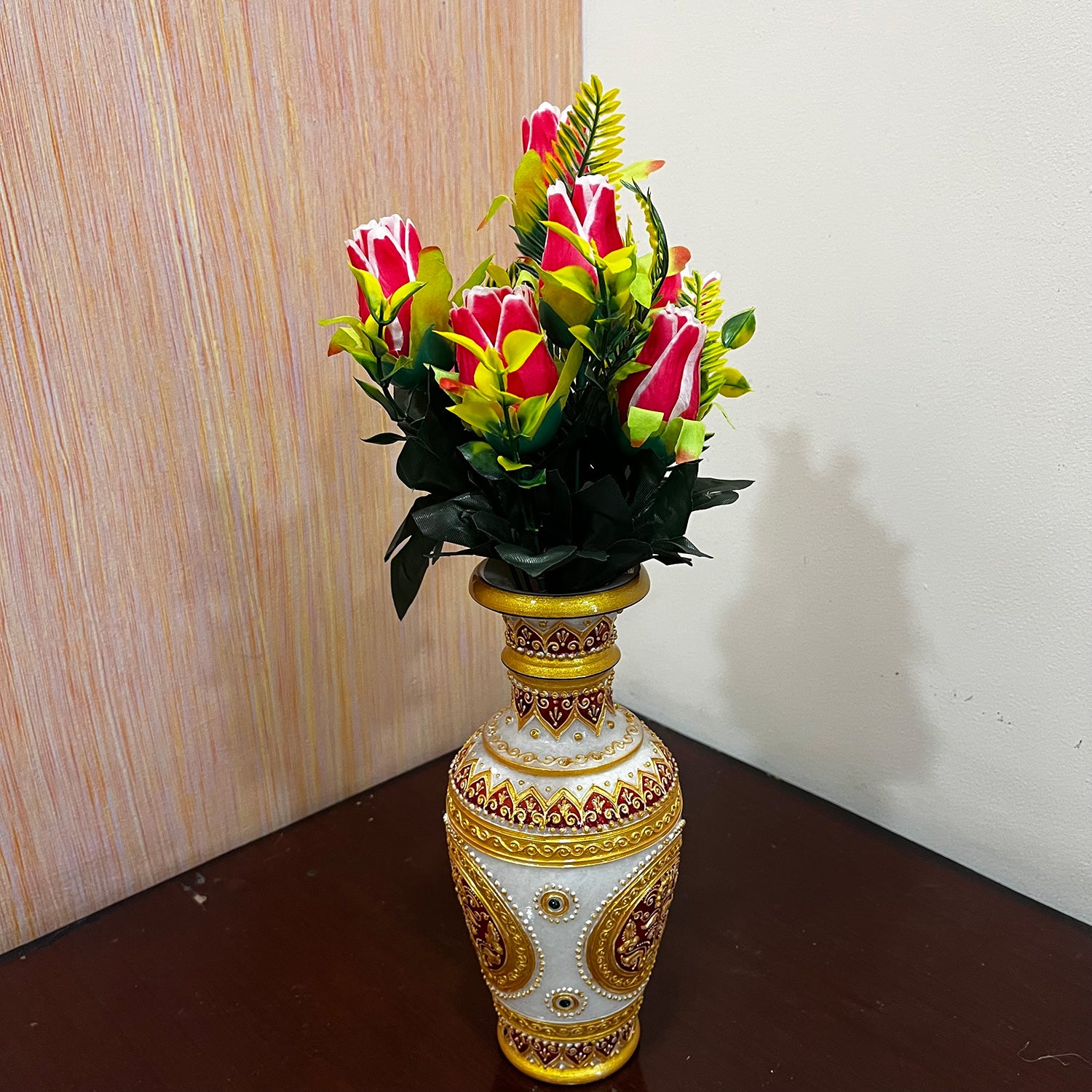 Artificial Flowers Rose Bunches for Vase Pot | Faux Flowers Stem - for Home Decor, Living Room, Office & Festivals Decoration (Vase Not Included) - 14 Inch - Apkamart #Colour_Pink