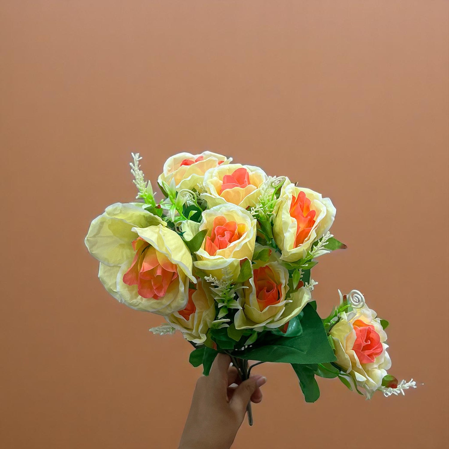 Artificial Rose Flower Bouquets | Faux Flowers Bunch - for Table Vase, Pot, Home Decor, Living Room, Side Table Centerpiece - 17 Inch - Apkamart #Style_Design 2