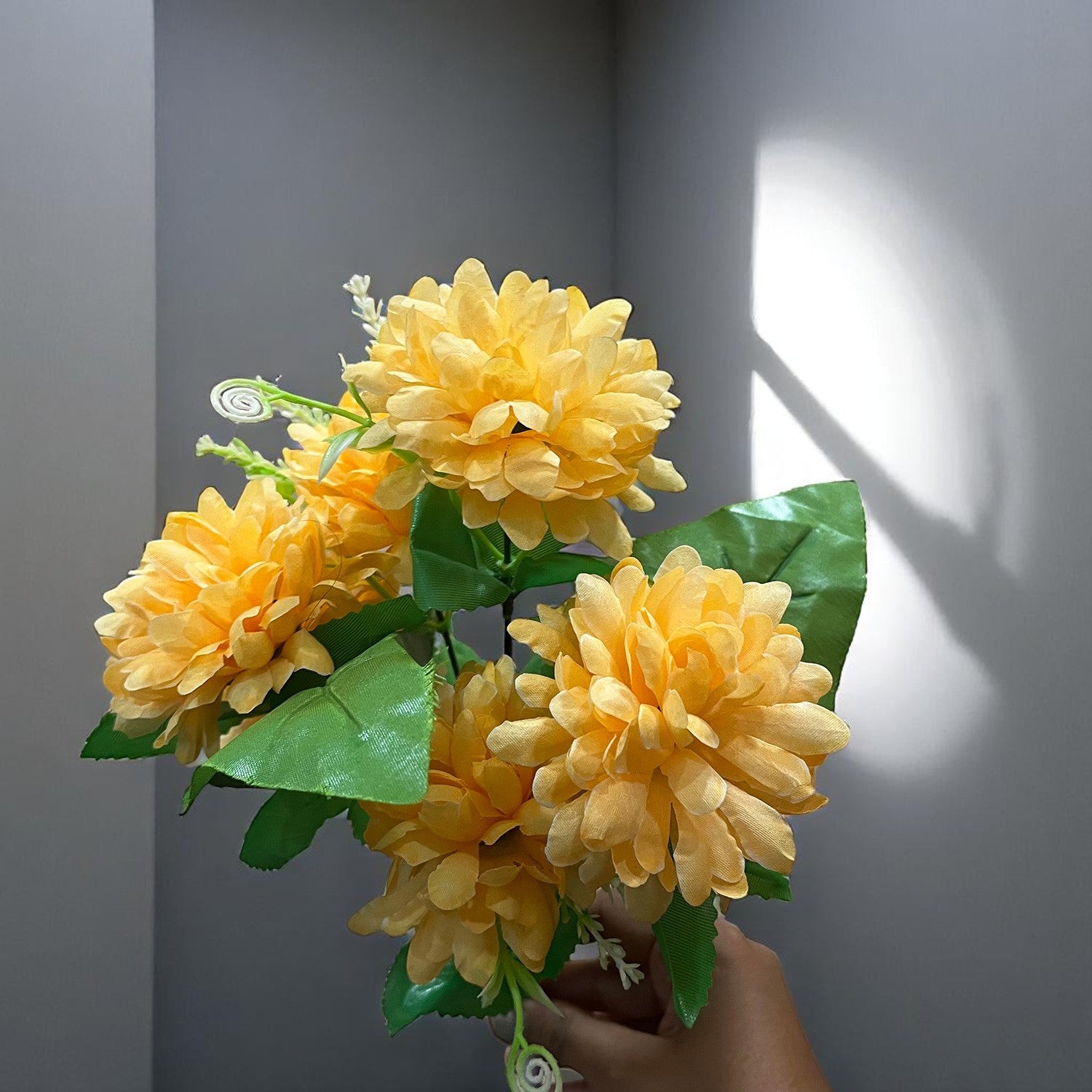 Artificial Flowers Dahlia Bunches for Vase Pot | Faux Flowers Stick - for Home Decor, Living Room, Wedding & Party Decoration (Vase Not Included) - 14 Inch - Apkamart #Colour_Orange