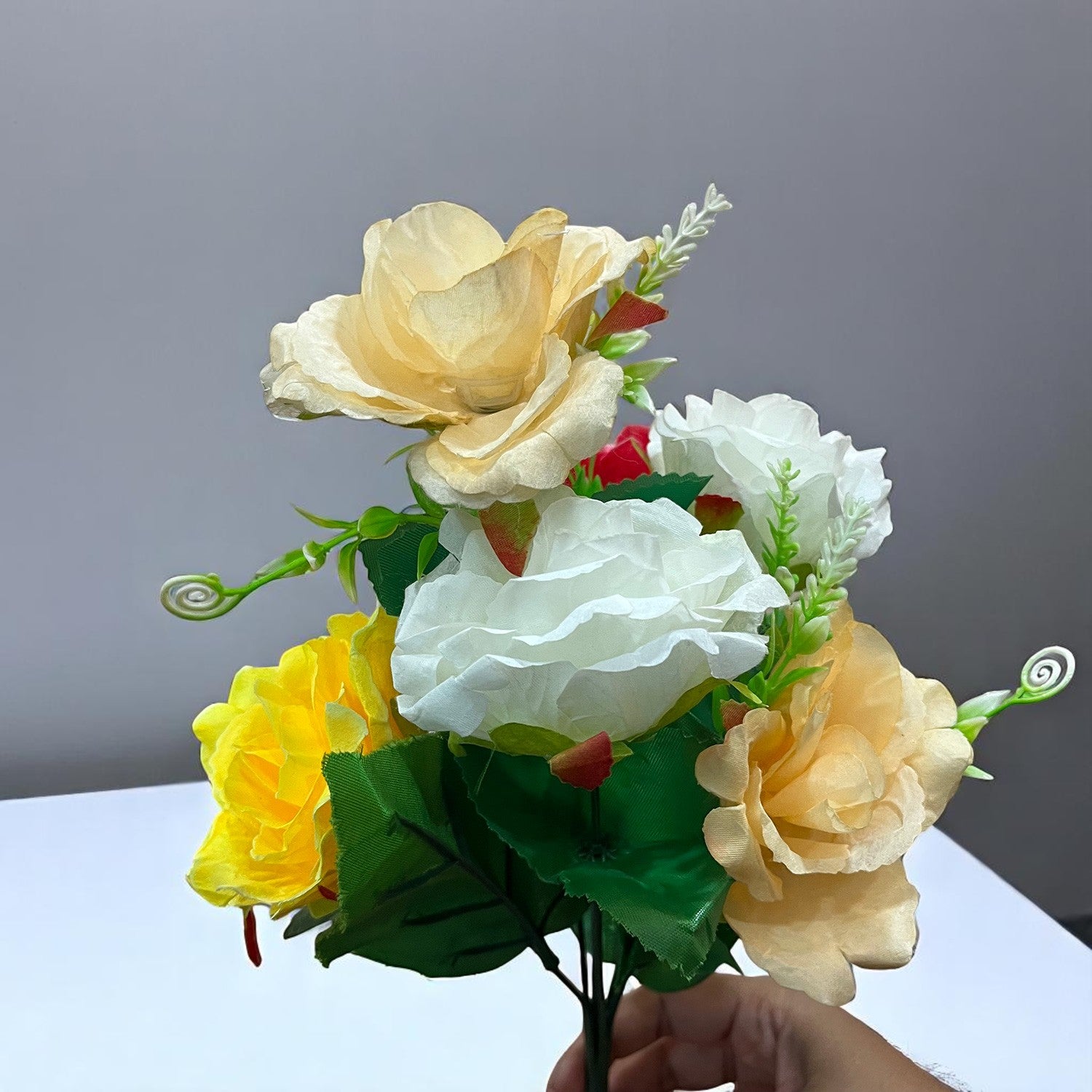 Artificial Flowers Rose Bunches for Vase Pot | Faux Flowers Stem - for Home Decor, Living Room, Office & Festivals Decoration (Vase Not Included) - 14 Inch - Apkamart #Colour_Multicolor