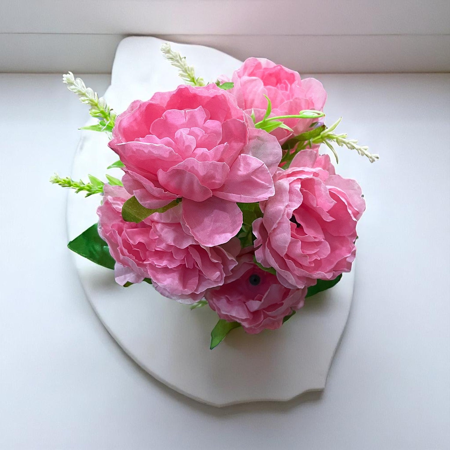 Artificial Flowers Rose Sticks | Faux Flowers Bunch - for Home Decor, Living Room, Office & Festivals Decoration (Vase Not Included) - 15 Inch - Apkamart #Colour_Pink