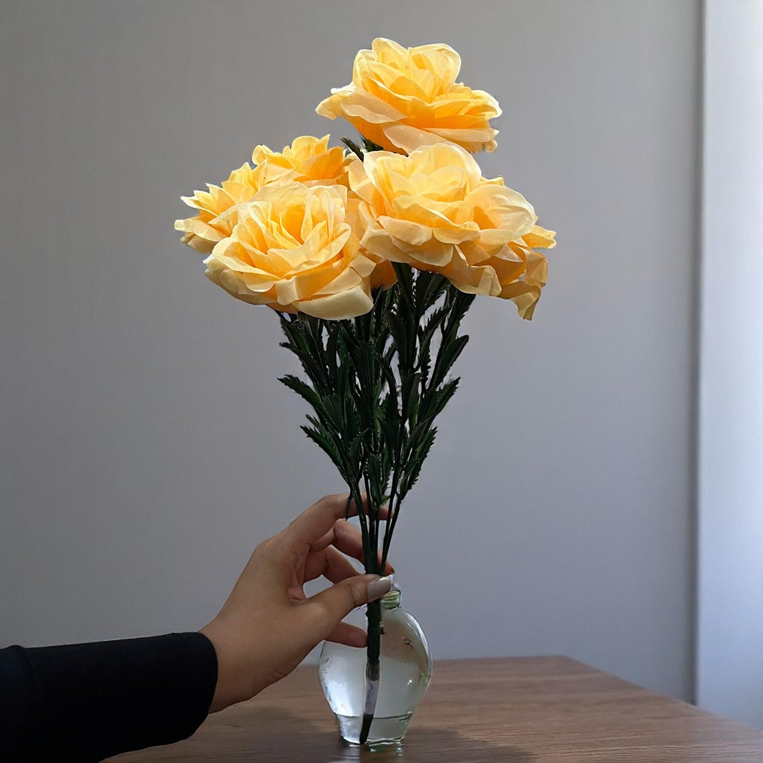 Artificial Flowers Rose Bunches for Vase Pot | Faux Flowers Stem - for Home Decor, Living Room, Office & Festivals Decoration (Vase Not Included) - 18 Inch - Apkamart #Colour_Orange