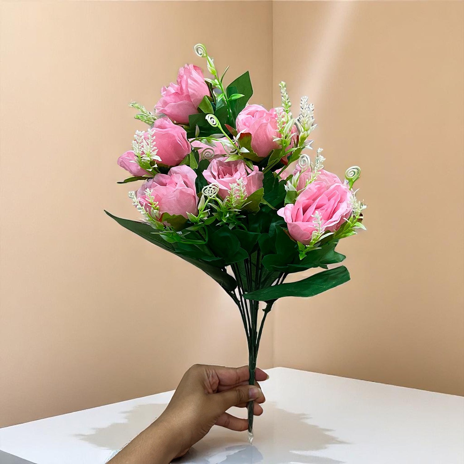 Artificial Rose Flower Bouquets | Faux Flowers Bunch - for Table Vase, Pot, Home Decor, Living Room, Side Table Centerpiece - 17 Inch - Apkamat #Style_Design 1