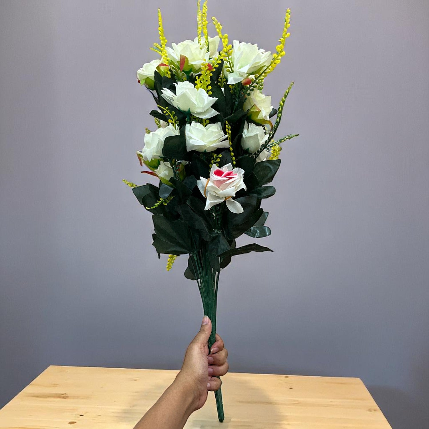 Artificial Flower Rose Bouquets | Faux Flowers Bunch - for Table Vase, Pot, Home Decor, Living Room, Side Table Centerpiece - 26 Inch - Apkamart #Colour_White