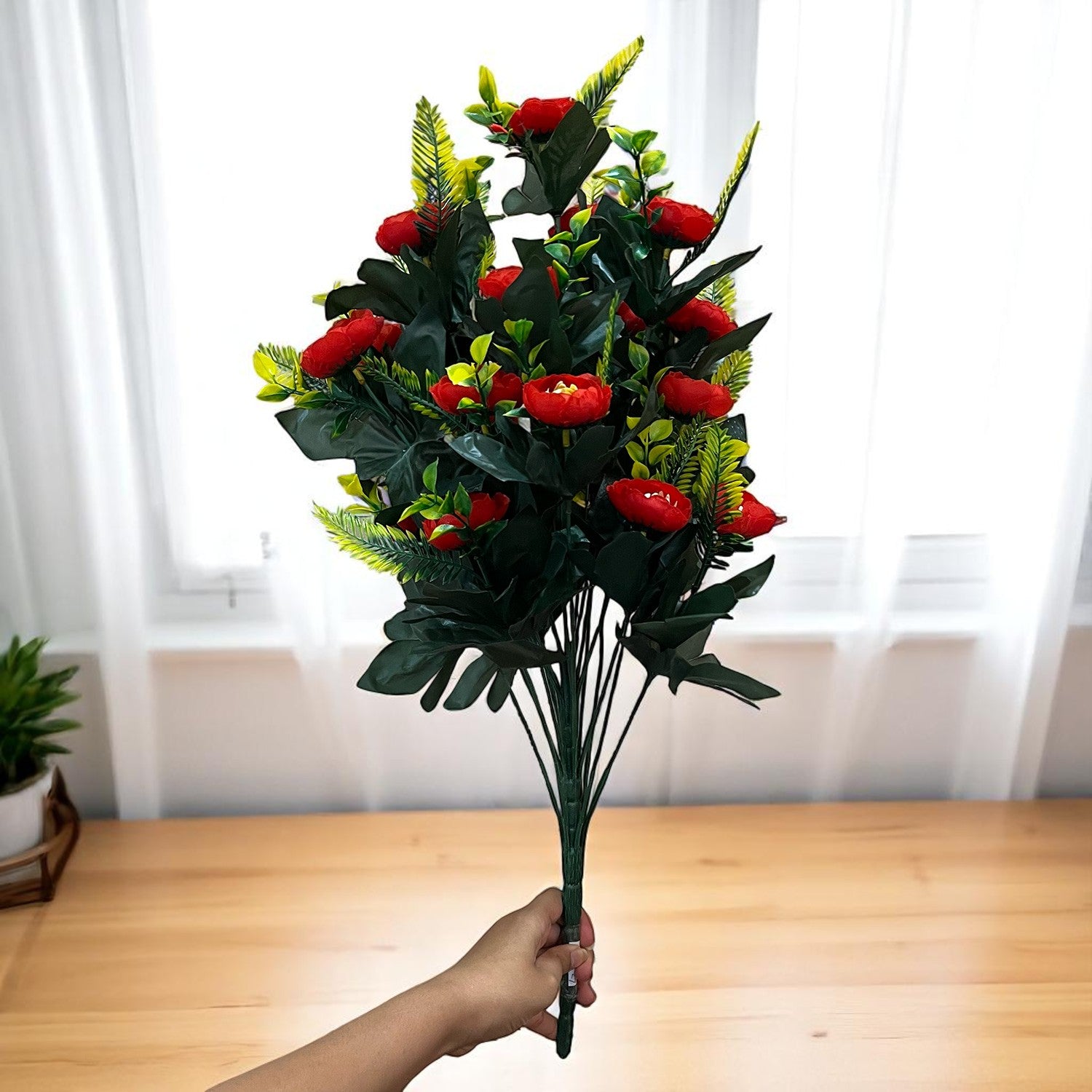 Artificial Flower Bouquets | Fake Flowers Bunch - For Vase, Home, Bedroom, Balcony, Office Corner, Living Room - 26 Inch - Apkamart #Colour_Red