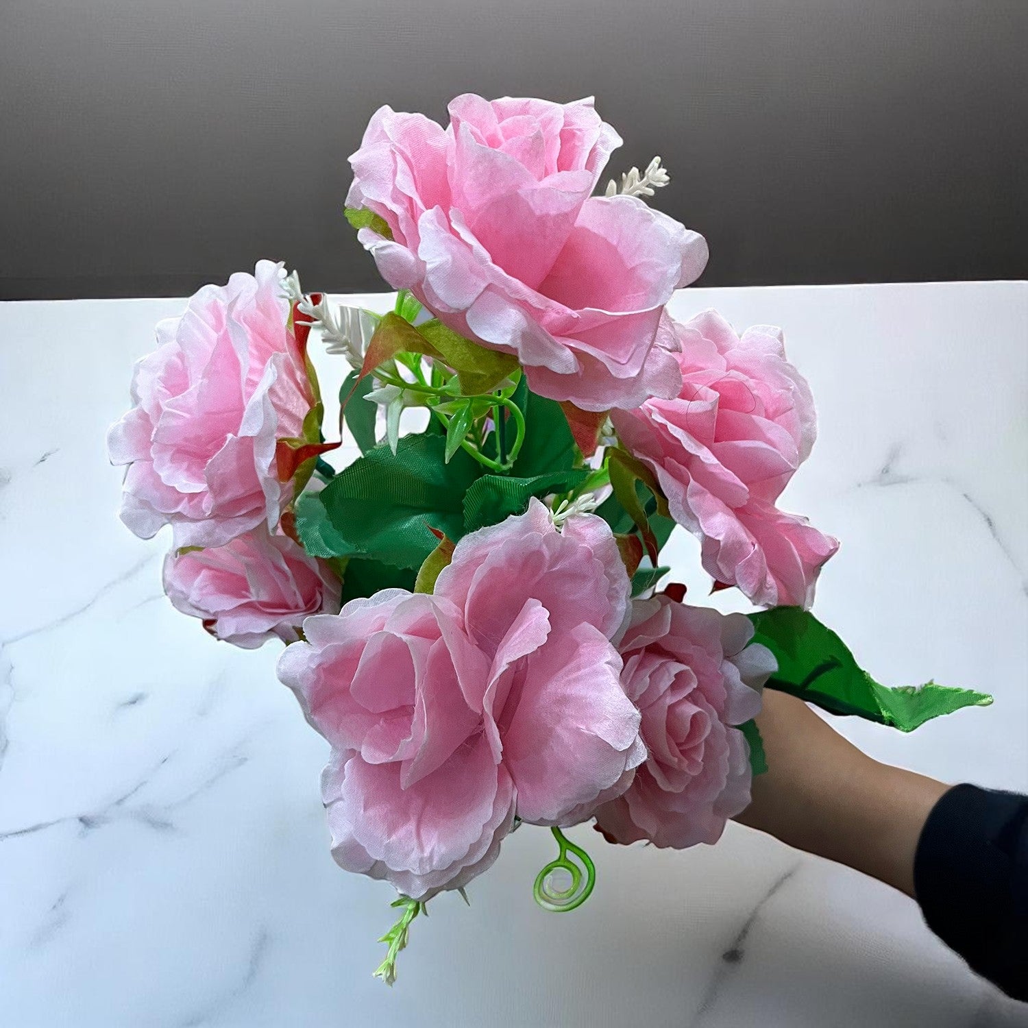 Artificial Flowers Rose Bunches for Vase Pot | Faux Flowers Stem - for Home Decor, Living Room, Office & Festivals Decoration (Vase Not Included) - 14 Inch - Apkamart #Colour_Pink
