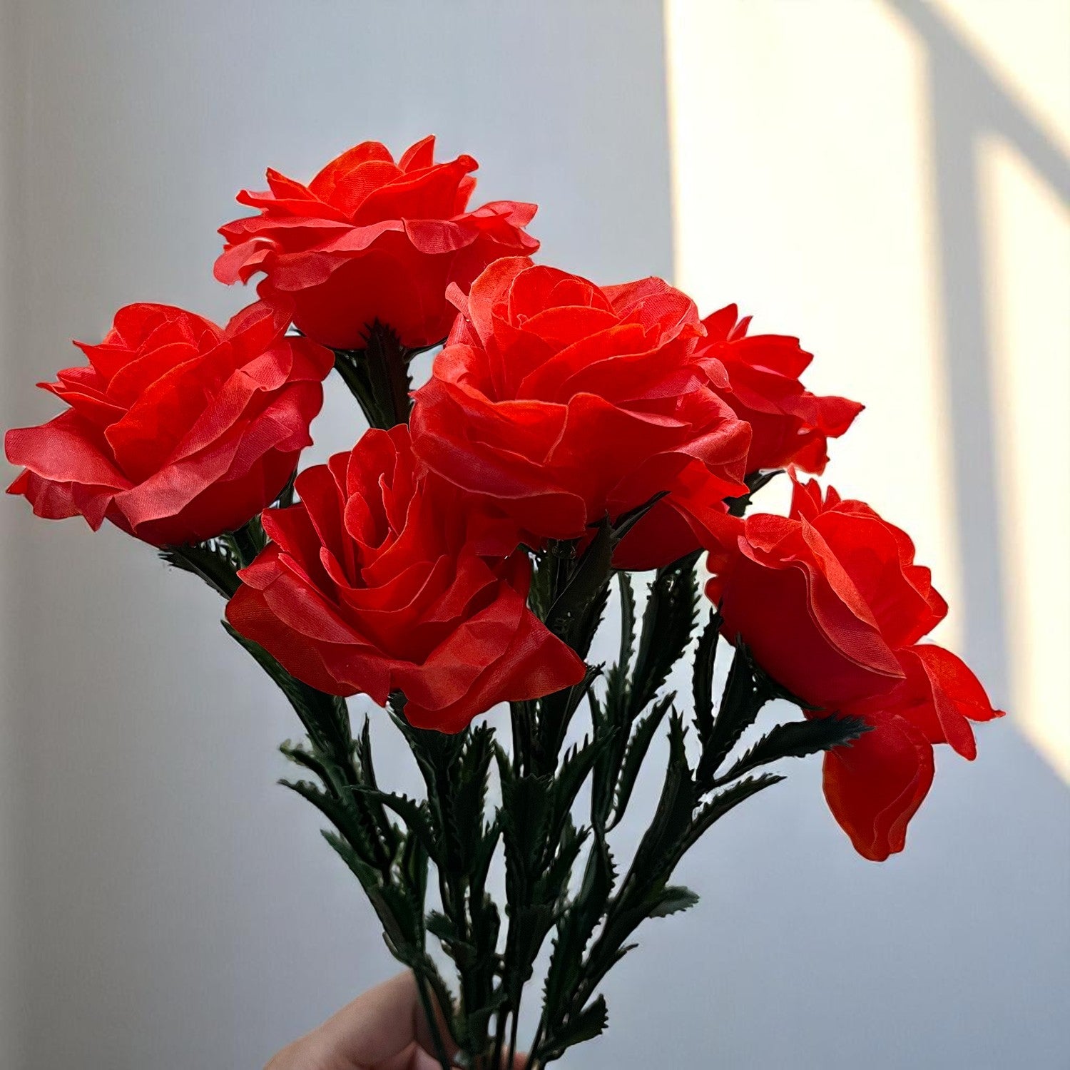 Artificial Flowers Rose Bunches for Vase Pot | Faux Flowers Stem - for Home Decor, Living Room, Office & Festivals Decoration (Vase Not Included) - 18 Inch - Apkamart #Colour_Red