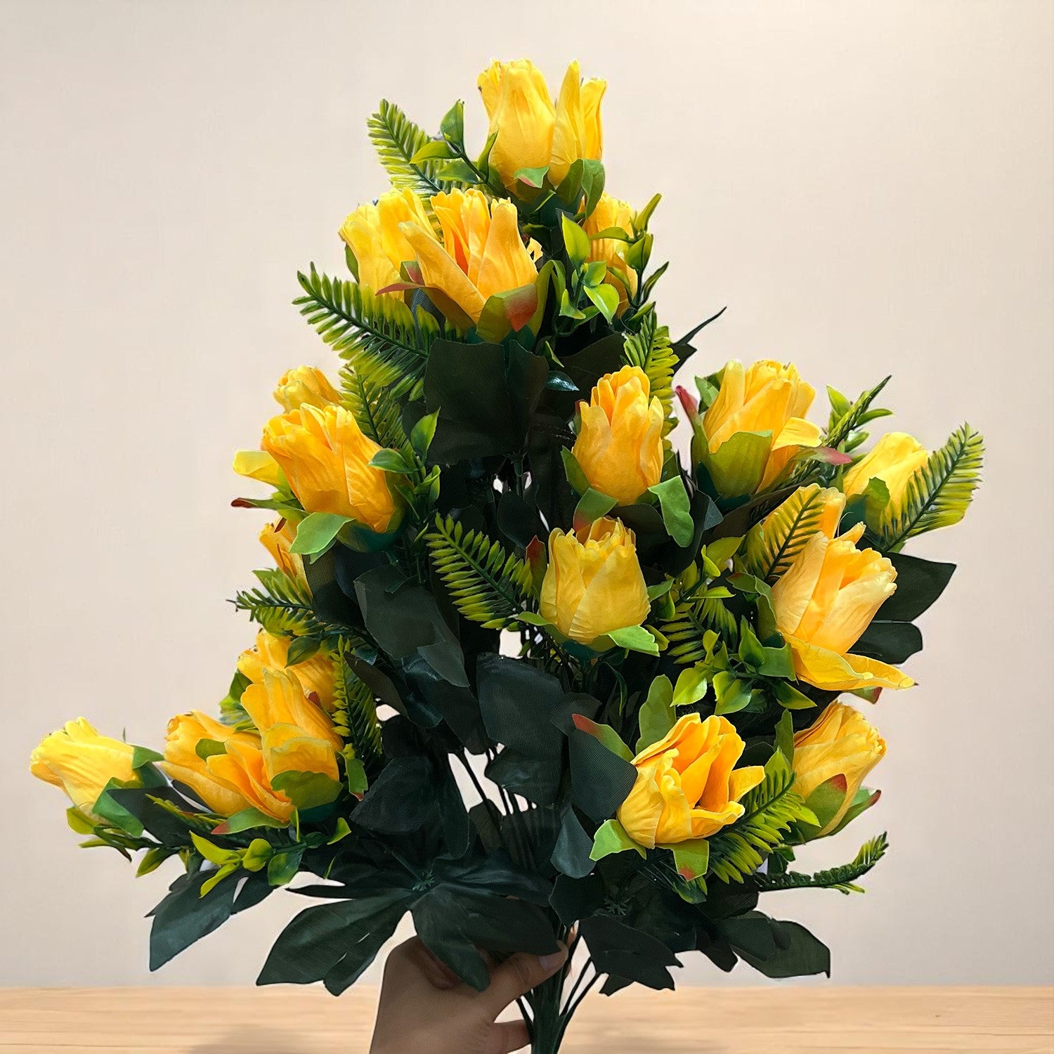 Artificial Flower Rose Bouquets | Fake Flowers Bunch - For Vase, Pot, Home, Balcony, Office Corner, Living Room - 26 Inch - Apkamart #Colour_Yellow