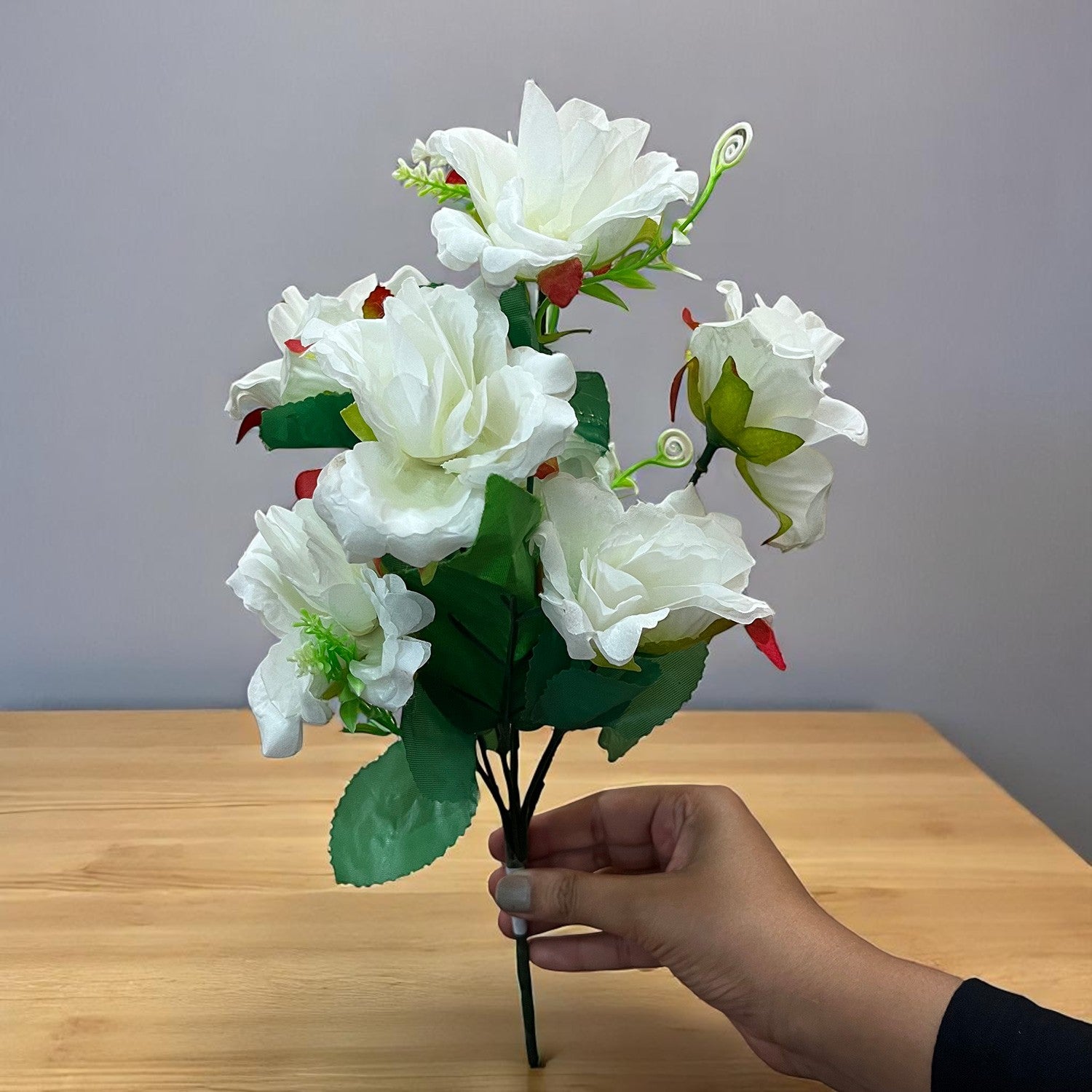 Artificial Flowers Rose | Faux Gulab Flowers Bunch - for Home Decor, Living Room, Office & Festivals Decoration (Vase Not Included) - 15 Inch  Apkamart #Colour_White