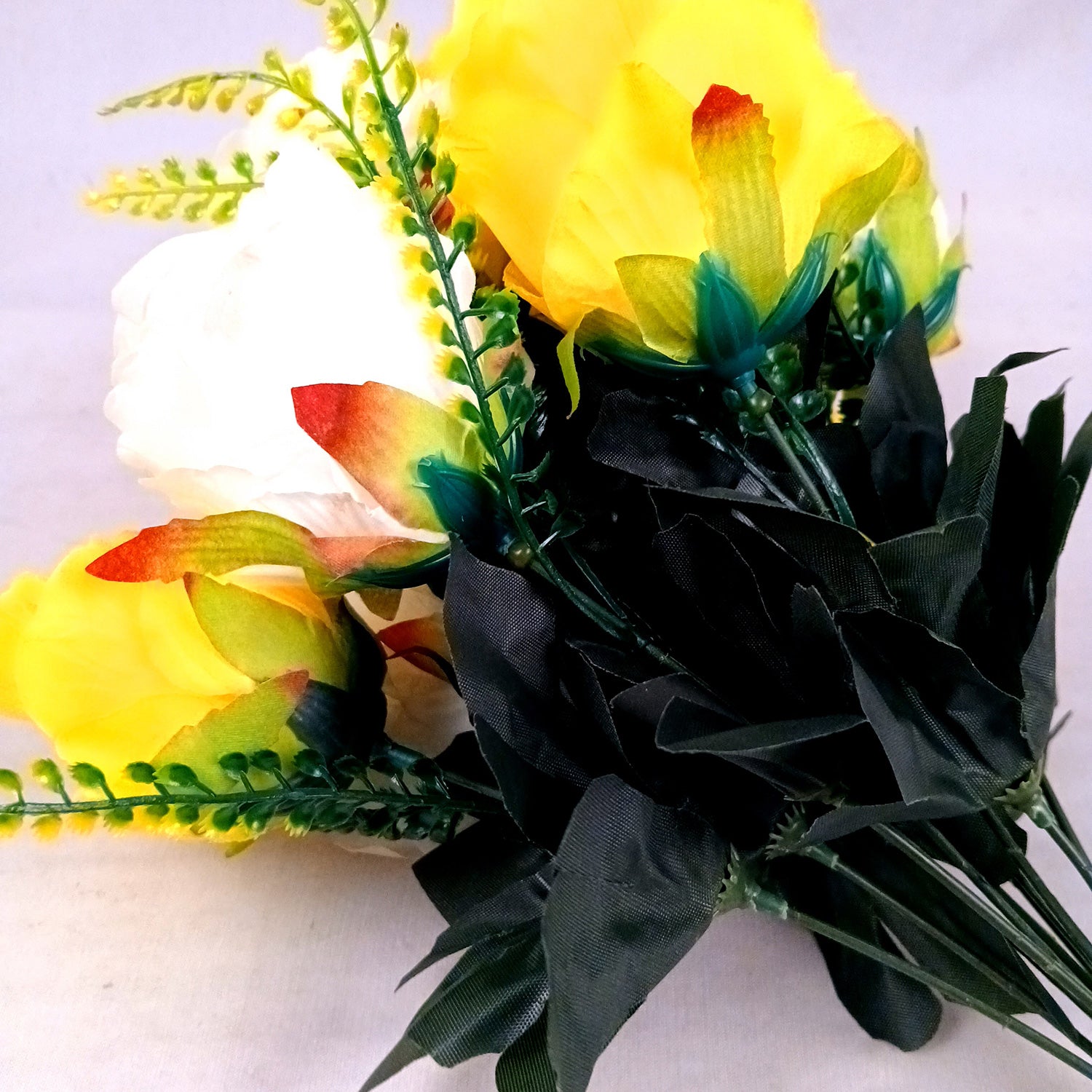 Artificial Flower Plant - Cherry Blossom | Decorative Flowers Bunch & Stems - for Table Vase, Pot, Home Decor, Living Room, Side Table Centerpiece & Festival Decoration - Apkamart #Color_Yellow & White