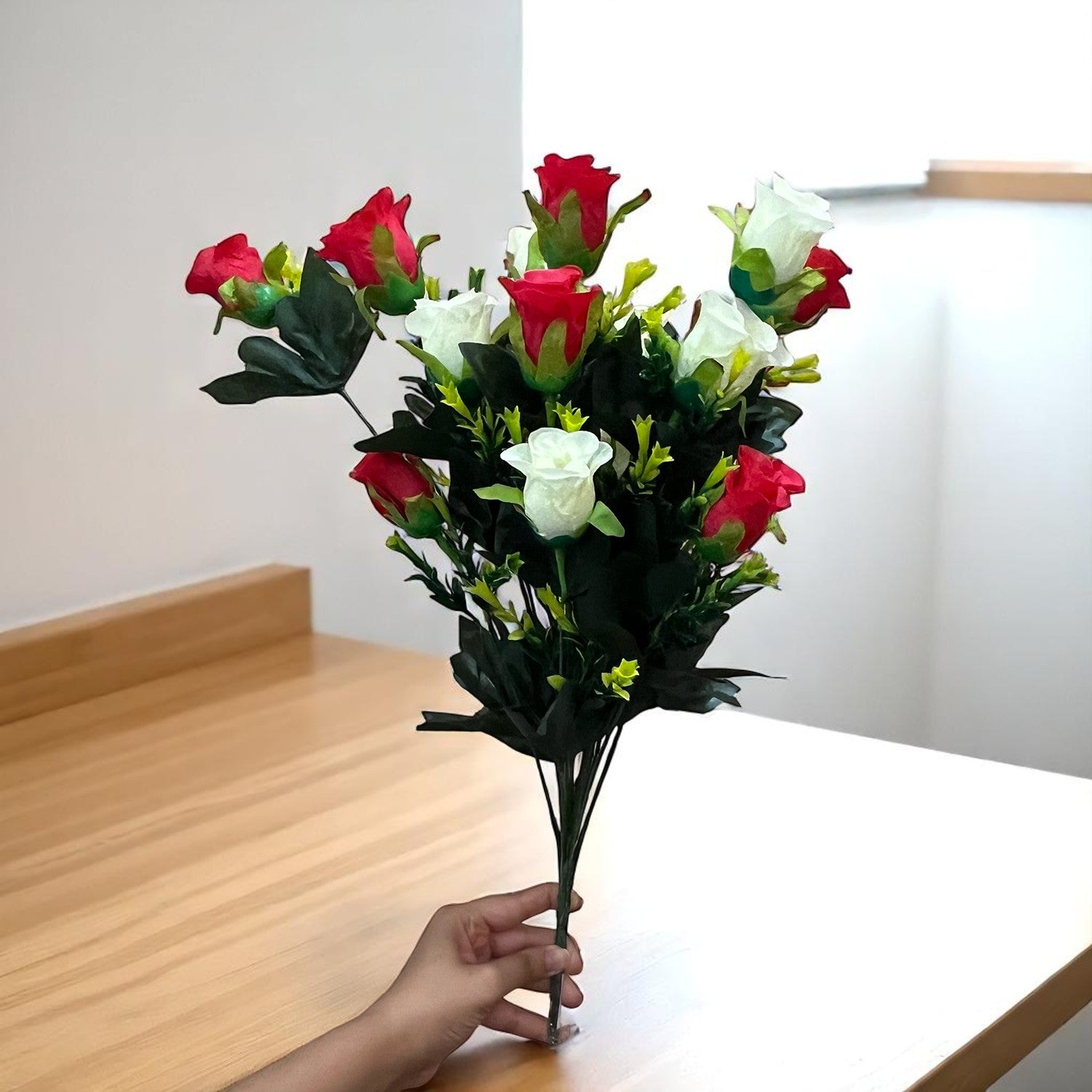 Artificial Rose Flower Bouquets | Faux Flowers Bunch - for Table Vase, Pot, Home Decor, Side Table Centerpiece - 29 Inch - Apkamart #Style_Design 3