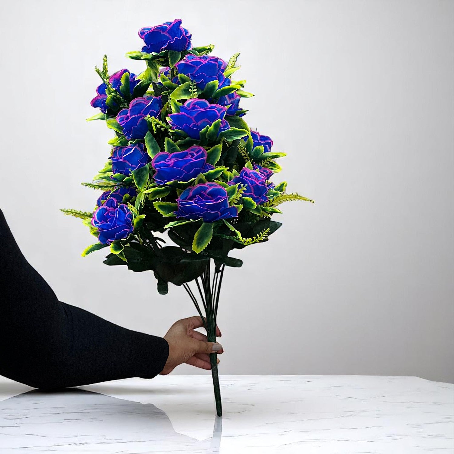 Artificial Flowers Rose Bunches for Vase | Faux Flowers Stem - for Home Decor, Living Room, Office & Festivals Decoration (Vase Not Included) - 27 Inch - Apkamart #Colour_Blue