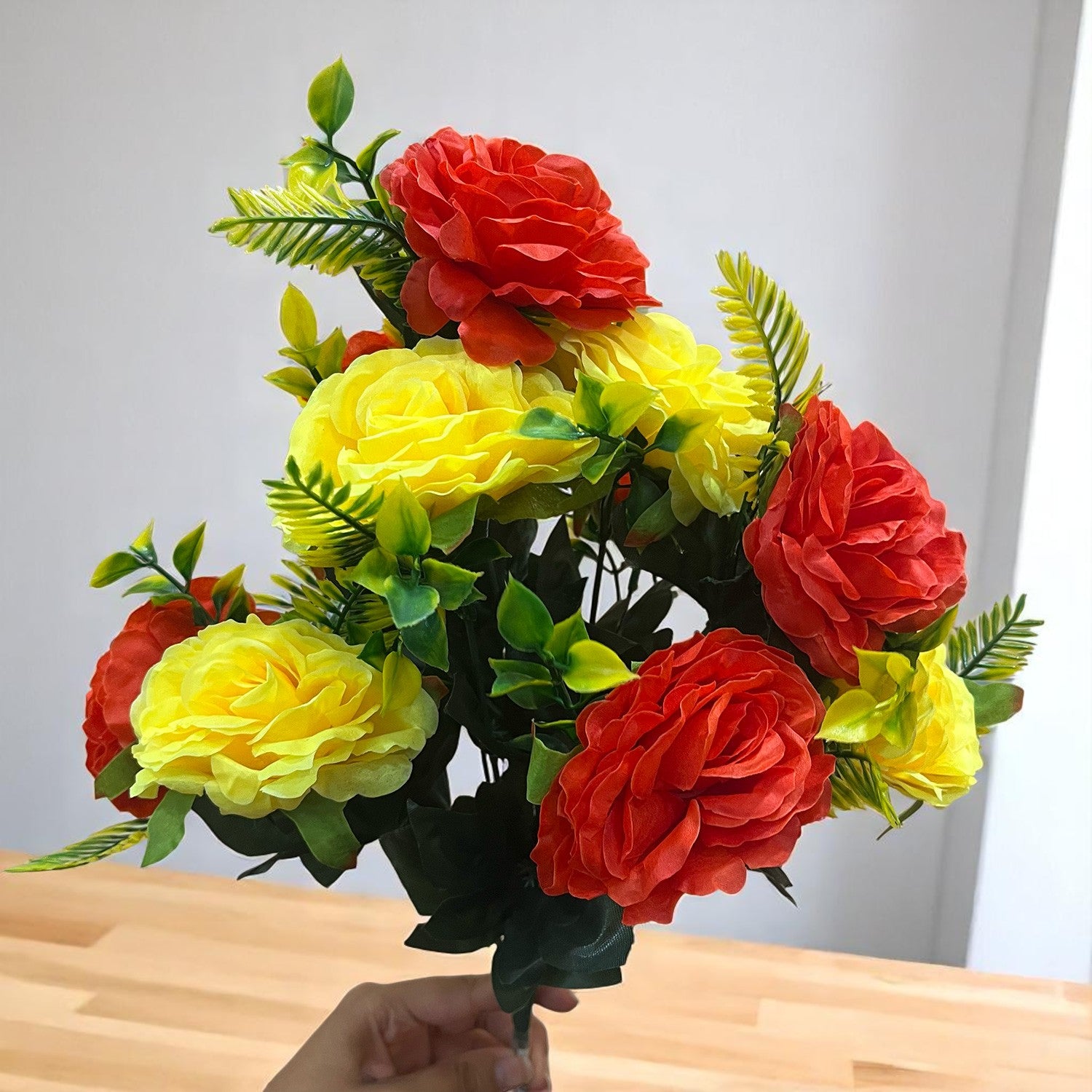 Artificial Flowers Rose Bunches for Vase Pot | Faux Flowers Stem - for Home Decor Living Room Side Table Centerpiece - 18 Inch - Apkamart #Style_Design 1