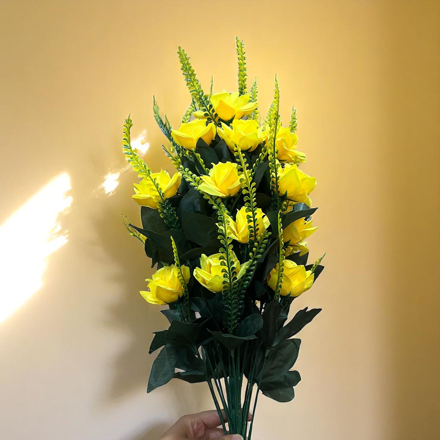 Artificial Flower Rose Bouquets | Faux Flowers Bunch - for Table Vase, Pot, Home Decor, Living Room, Side Table Centerpiece - 26 Inch - Apkamart #Colour_Yellow