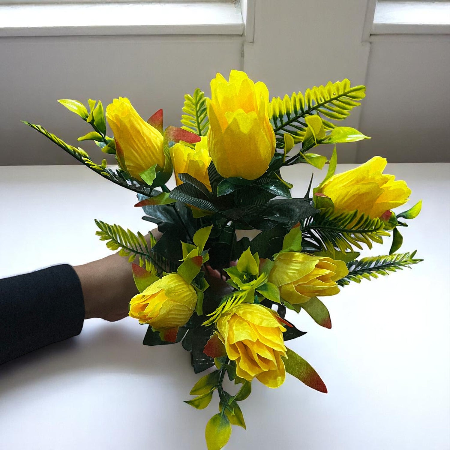 Artificial Flowers Rose Bunches for Vase Pot | Faux Flowers Stem - for Home Decor, Living Room, Office & Festivals Decoration (Vase Not Included) - 14 Inch - Apkamart #Colour_Yellow