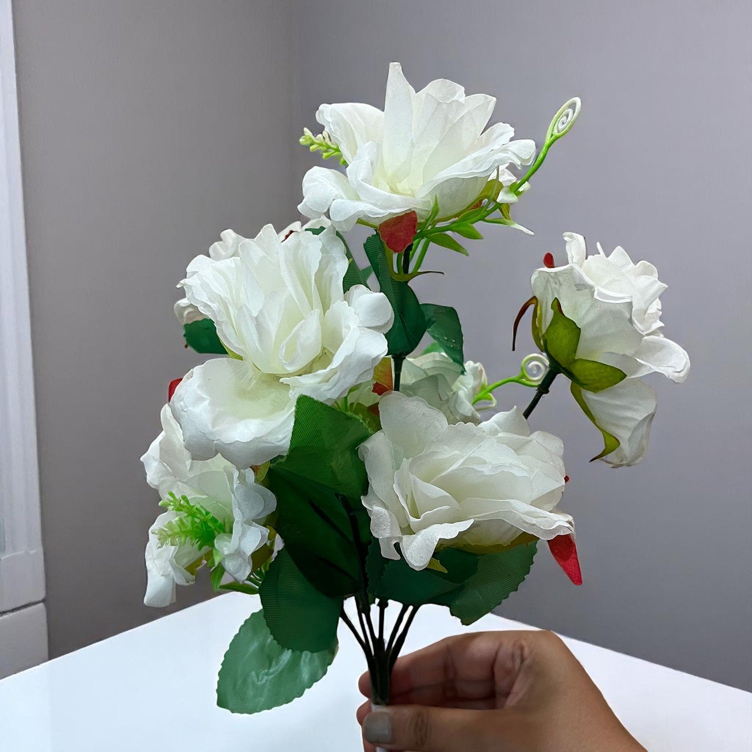 Artificial Flowers Rose | Faux Gulab Flowers Bunch - for Home Decor, Living Room, Office & Festivals Decoration (Vase Not Included) - 15 Inch  Apkamart #Colour_White