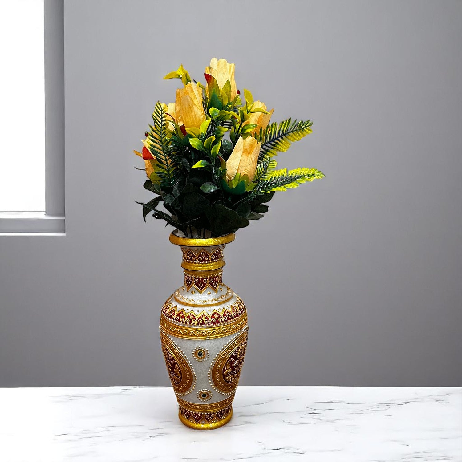 Artificial Flowers Rose Bouquet | Faux Flowers Bunch / Sticks - for Home Decor, Living Room, Office & Festivals Decoration (Vase Not Included) - 15 Inch - Apkamart #Colour_Orange