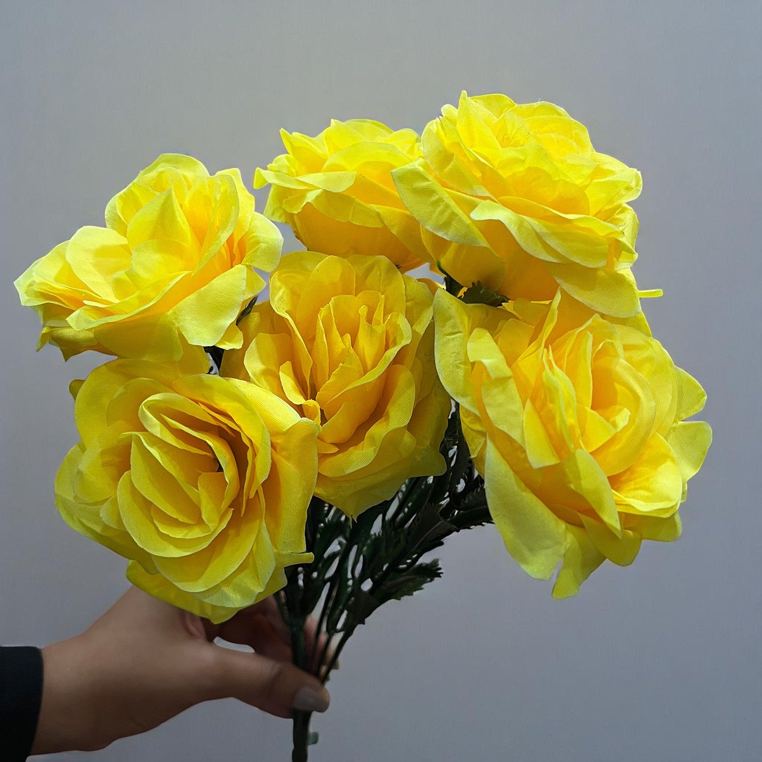 Artificial Flowers Rose Bunches for Vase Pot | Faux Flowers Sticks / Bouquet - for Home Decor, Living Room & Festivals Decoration (Vase Not Included) - 18 Inch - Apkamart #Colour_Yellow