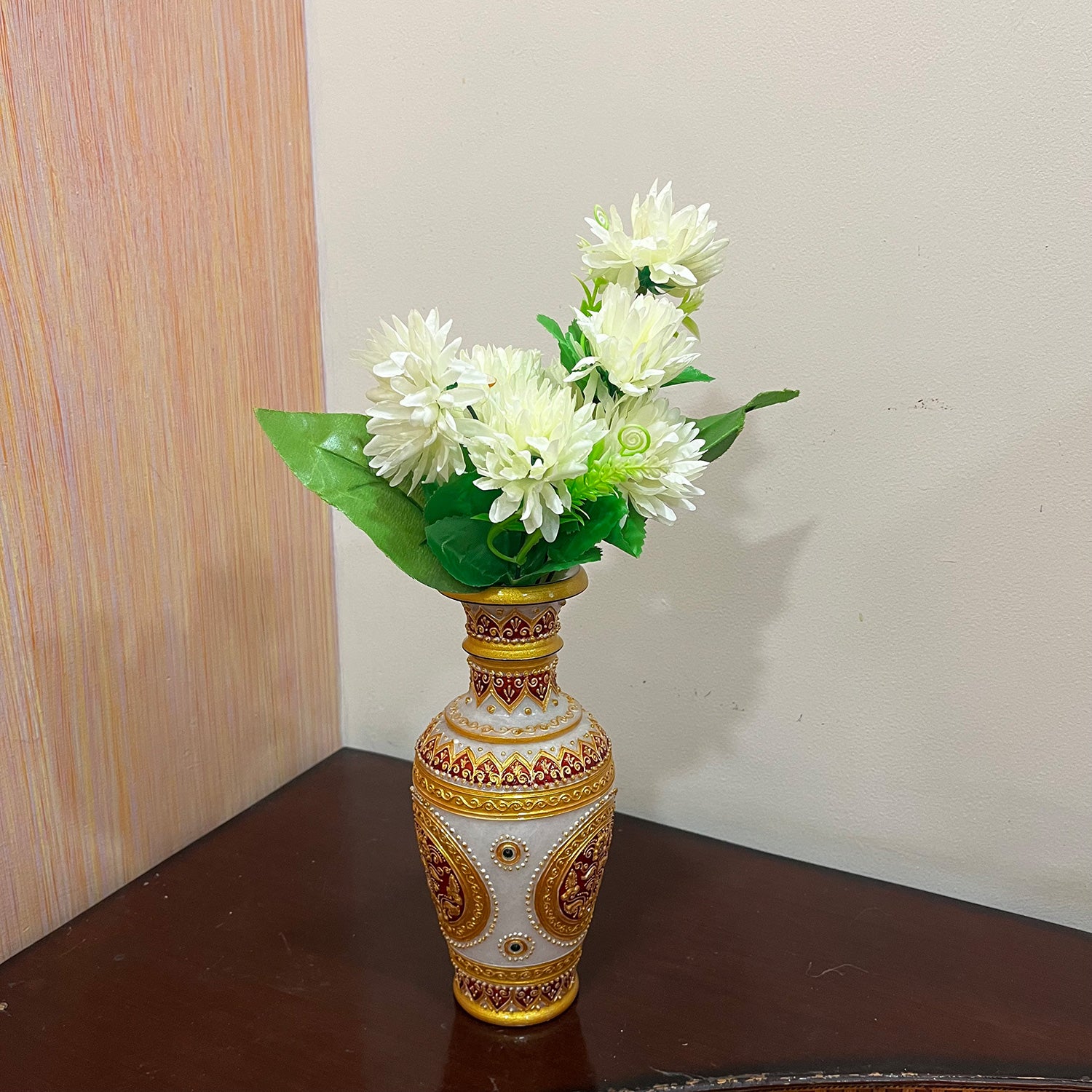 Artificial Flowers Dahlia Bunches for Vase Pot | Faux Flowers Stick - for Home Decor, Living Room, Wedding & Party Decoration (Vase Not Included) - 14 Inch - Apkamart #Colour_White