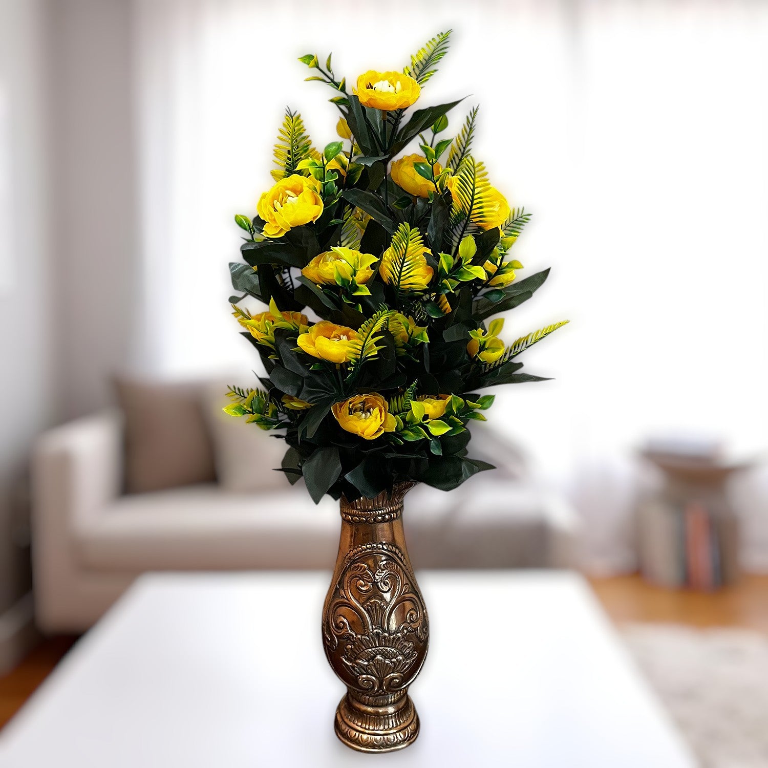 Artificial Flower Bouquets | Fake Flowers Bunch / Sticks - for Vase, Home, Bedroom, Balcony, Office Corner, Living Room (Vase Not Included) - 26 Inch - Apkamart #Colour_Yellow