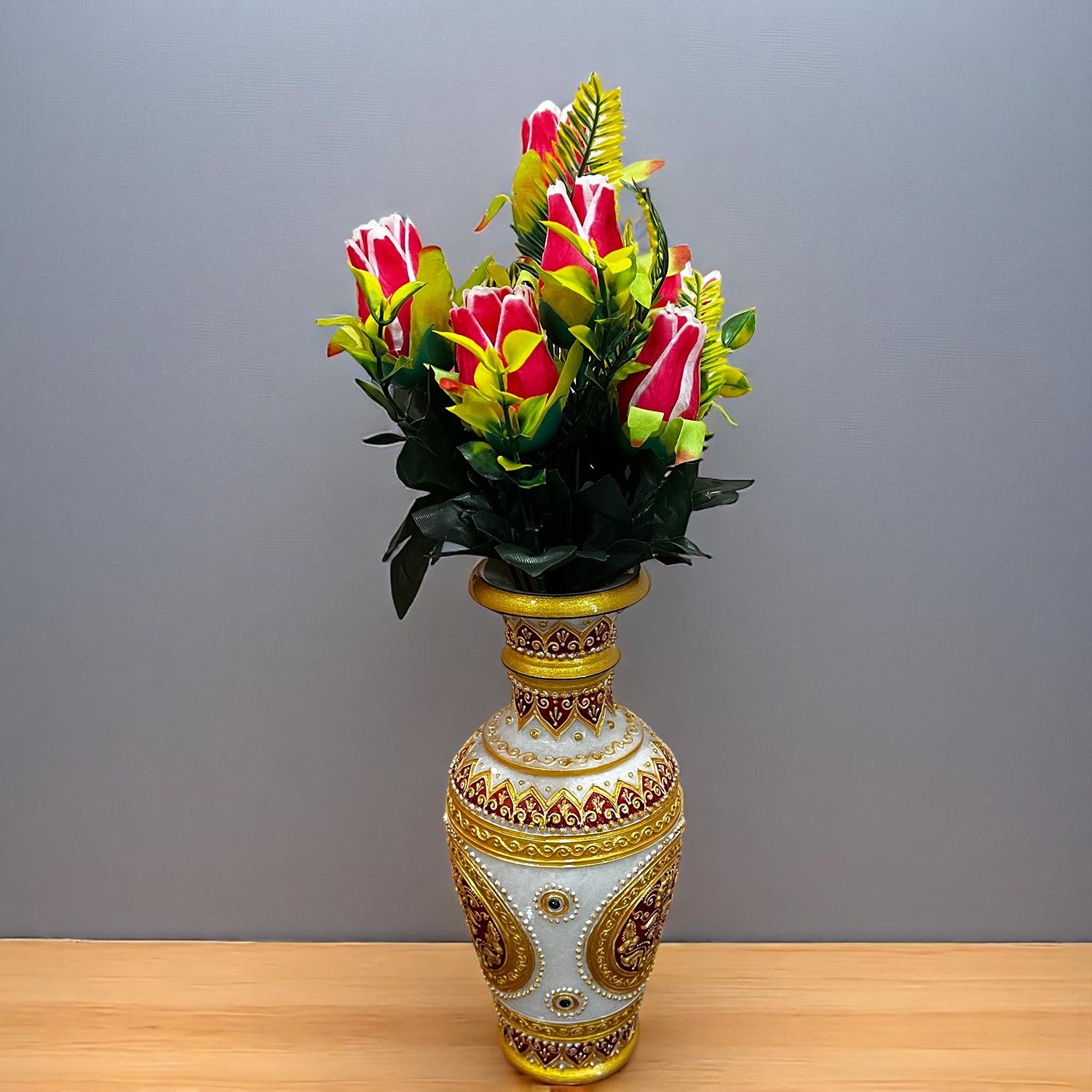 Artificial Flowers Rose Bunches for Vase Pot | Faux Flowers Stem - for Home Decor, Living Room, Office & Festivals Decoration (Vase Not Included) - 14 Inch - Apkamart #Colour_Pink