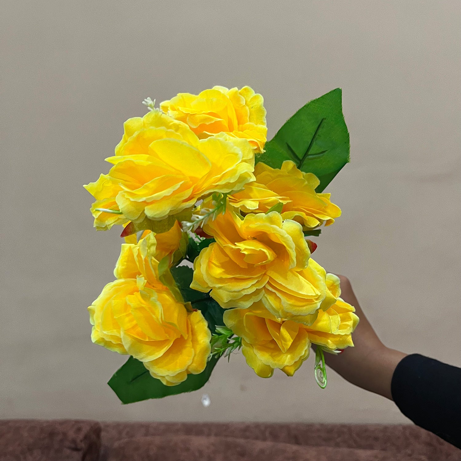 Artificial Flowers Rose Bunches for Vase Pot | Faux Flowers Stem - for Home Decor, Living Room, Office & Festivals Decoration (Vase Not Included) - 14 Inch - Apkamart #Colour_Yellow