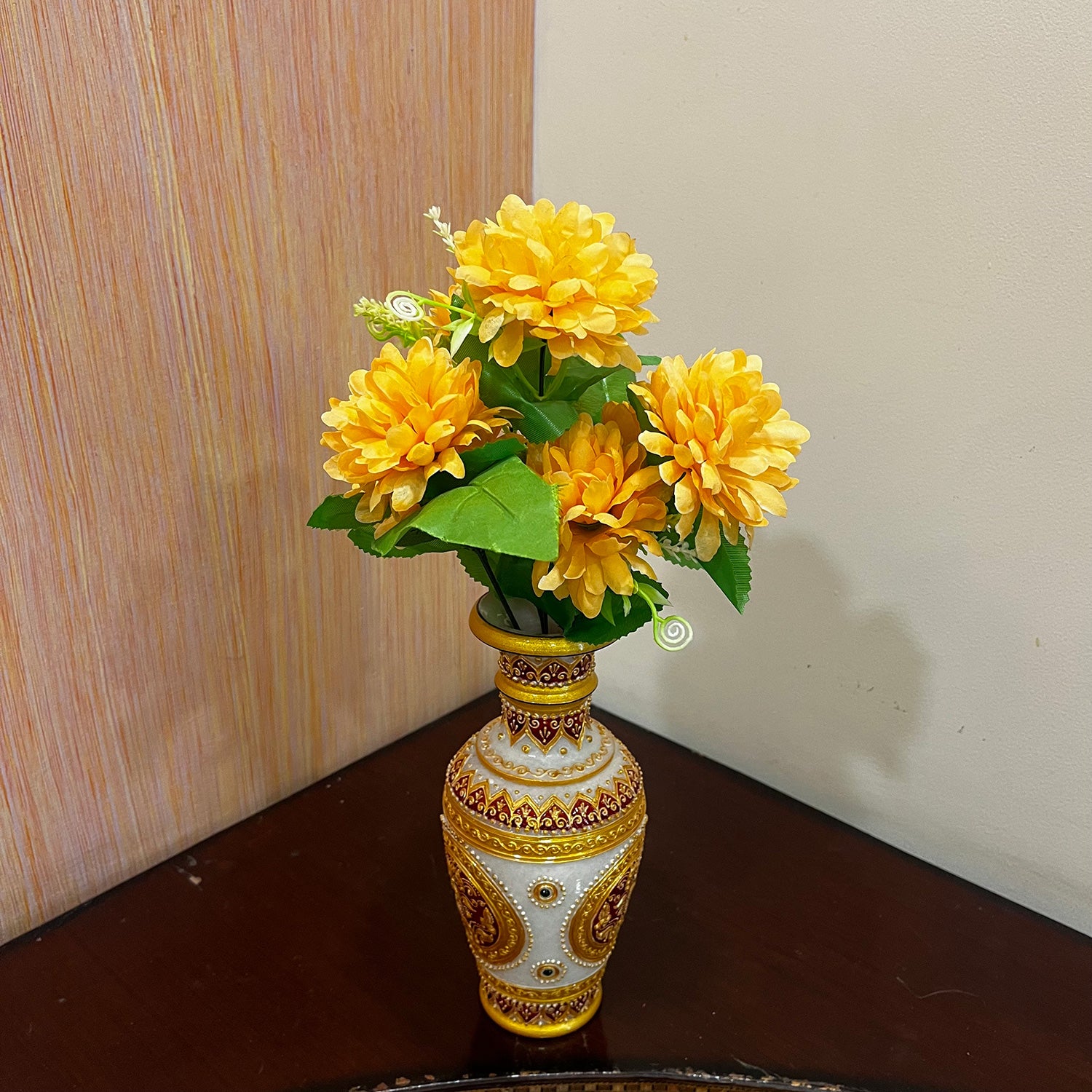 Artificial Flowers Dahlia Bunches for Vase Pot | Faux Flowers Stick - for Home Decor, Living Room, Wedding & Party Decoration (Vase Not Included) - 14 Inch - Apkamart #Colour_Orange