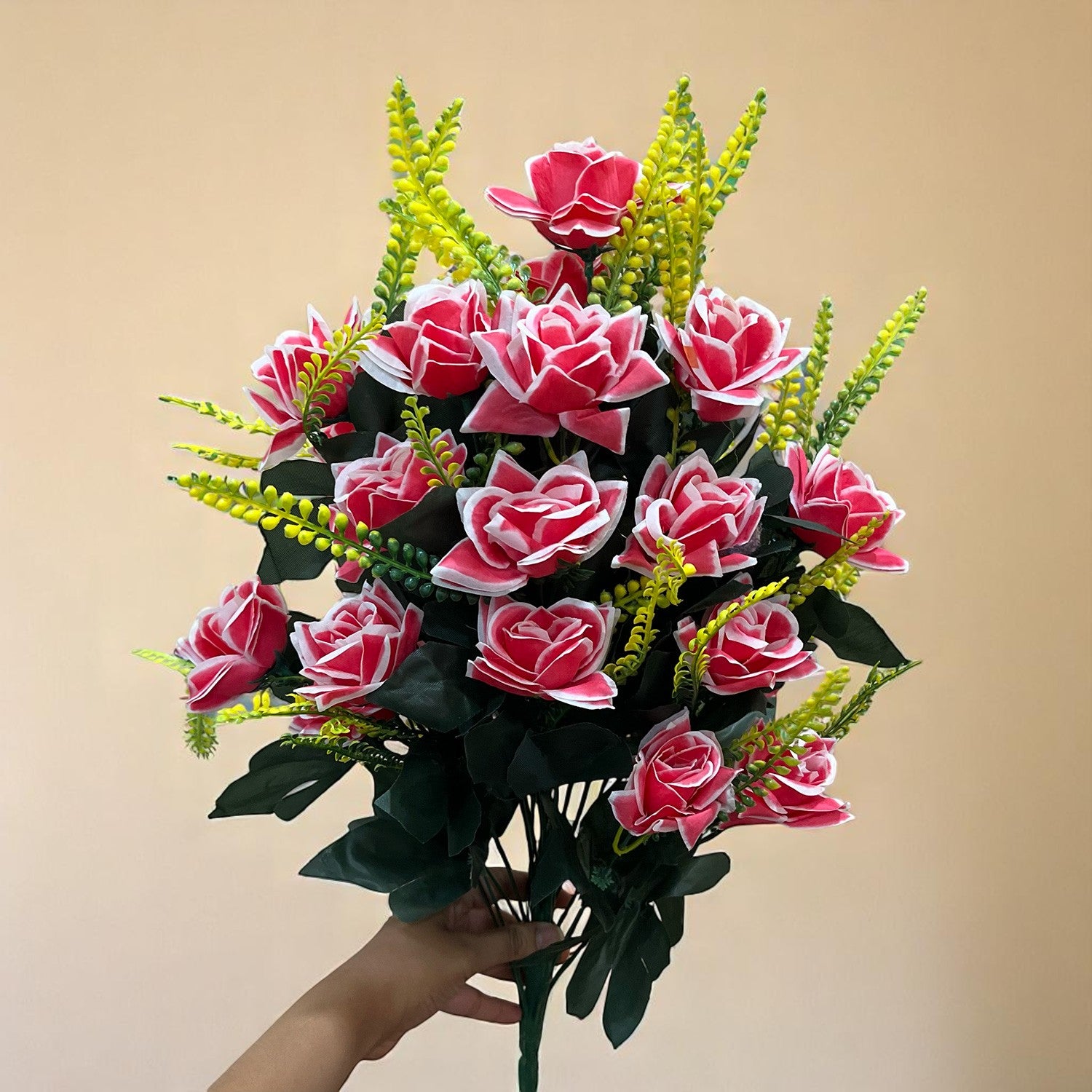 Artificial Flower Rose Bouquets | Faux Flowers Bunch - for Table Vase, Pot, Home Decor, Living Room, Side Table Centerpiece - 26 Inch - Apkamart #Colour_Pink