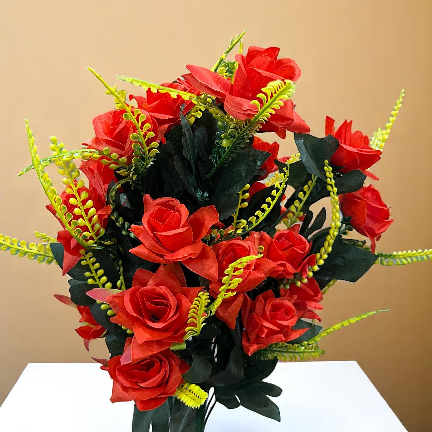 Artificial Flower Rose Bouquets | Faux Flowers Bunch - for Table Vase, Pot, Home Decor, Living Room, Side Table Centerpiece - 26 Inch - Apkamart #Colour_Red