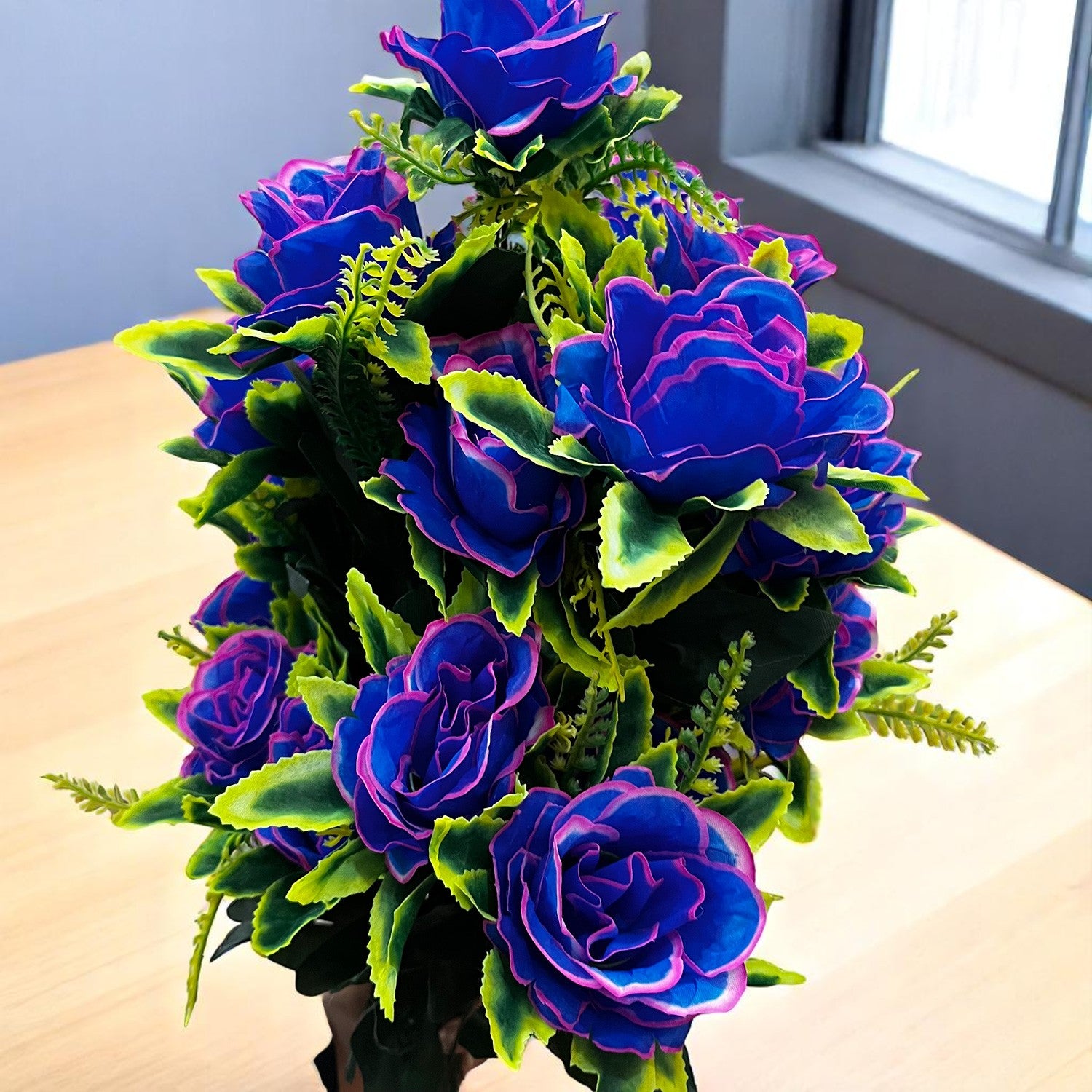 Artificial Flowers Rose Bunches for Vase | Faux Flowers Stem - for Home Decor, Living Room, Office & Festivals Decoration (Vase Not Included) - 27 Inch - Apkamart #Colour_Blue